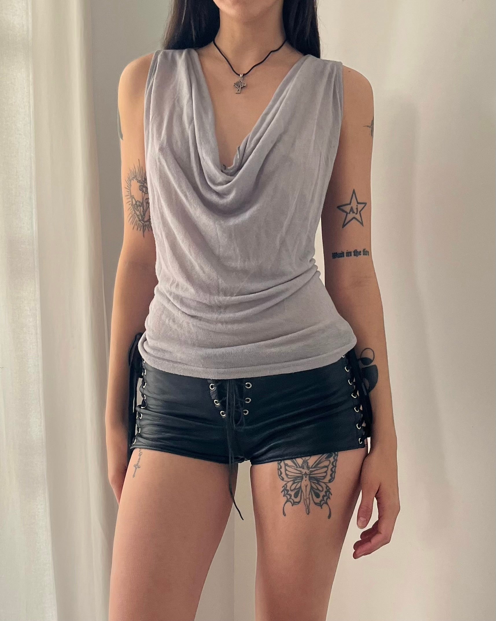 2000s grey cowl neck tank top