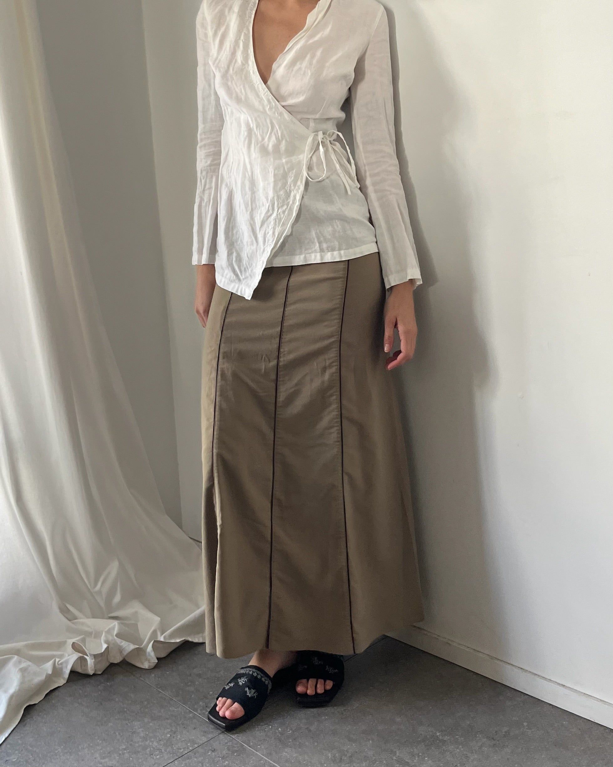 2000s khaki tech maxi skirt