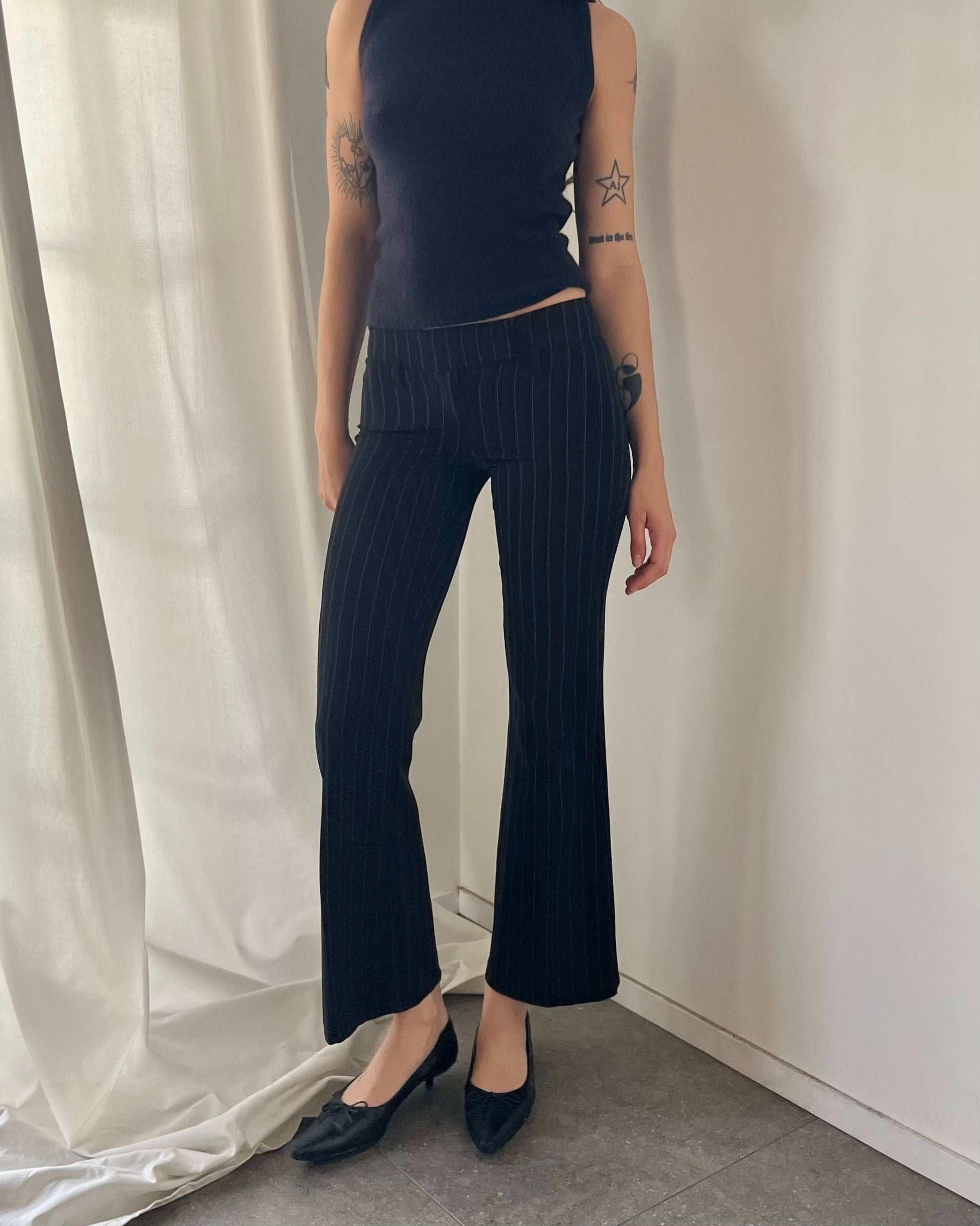 2000s black flared suit trousers
