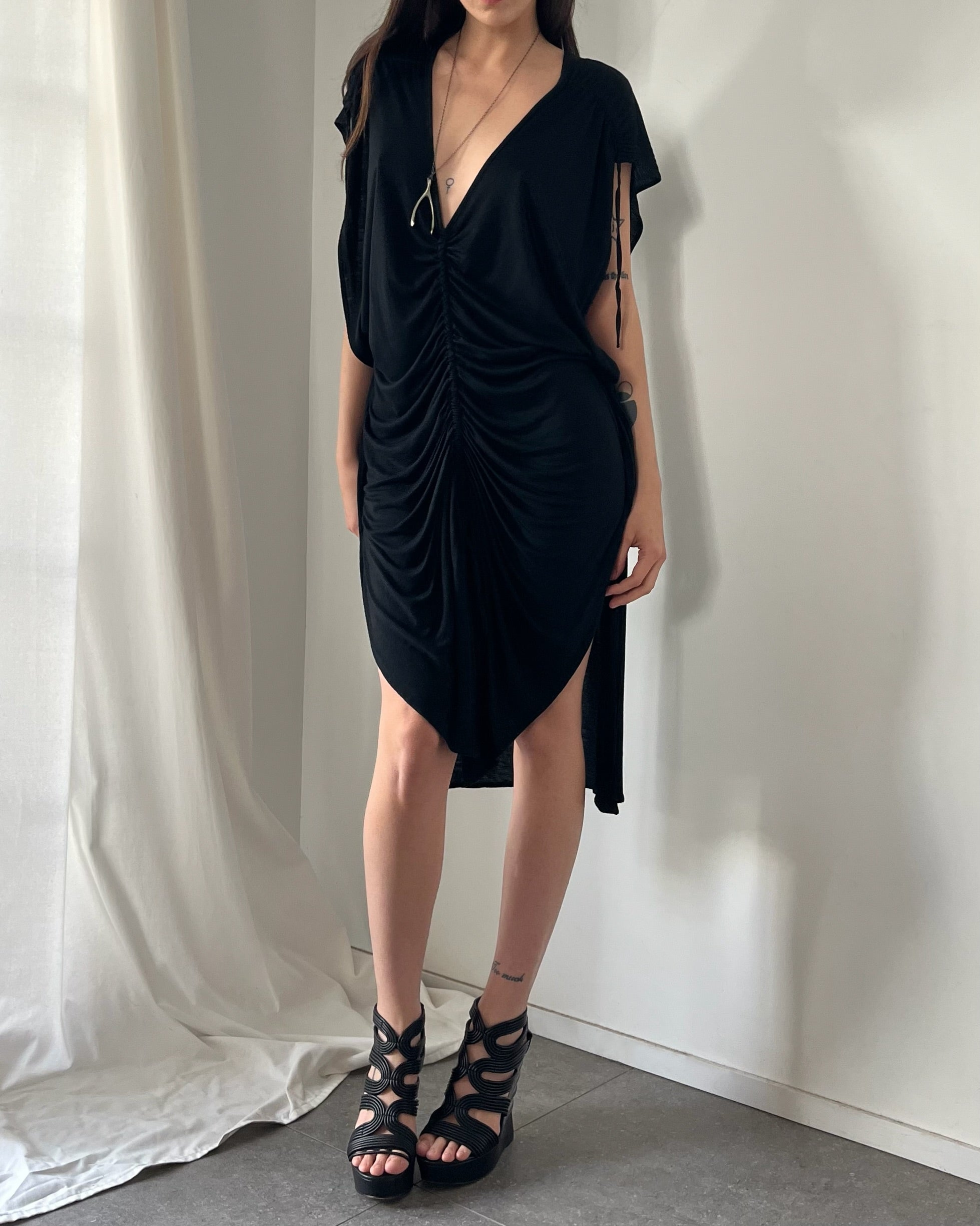 2000s ruched draped mini dress