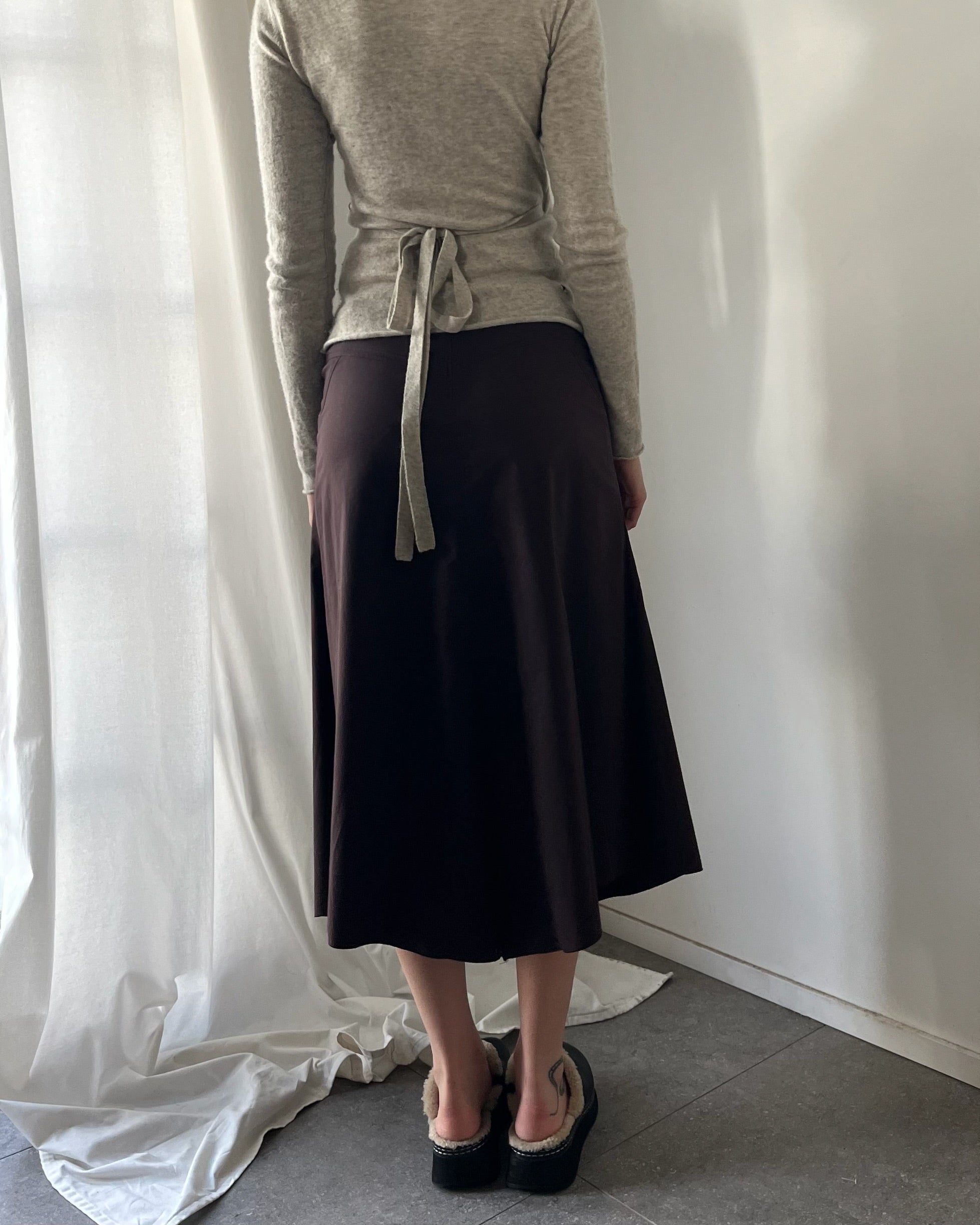 2000s brown cargo midi skirt
