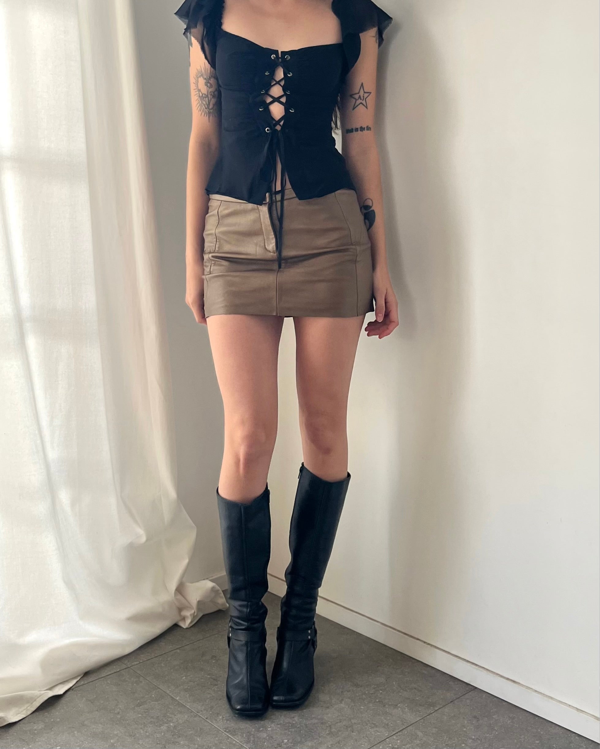 2000s bronze leather mini skirt