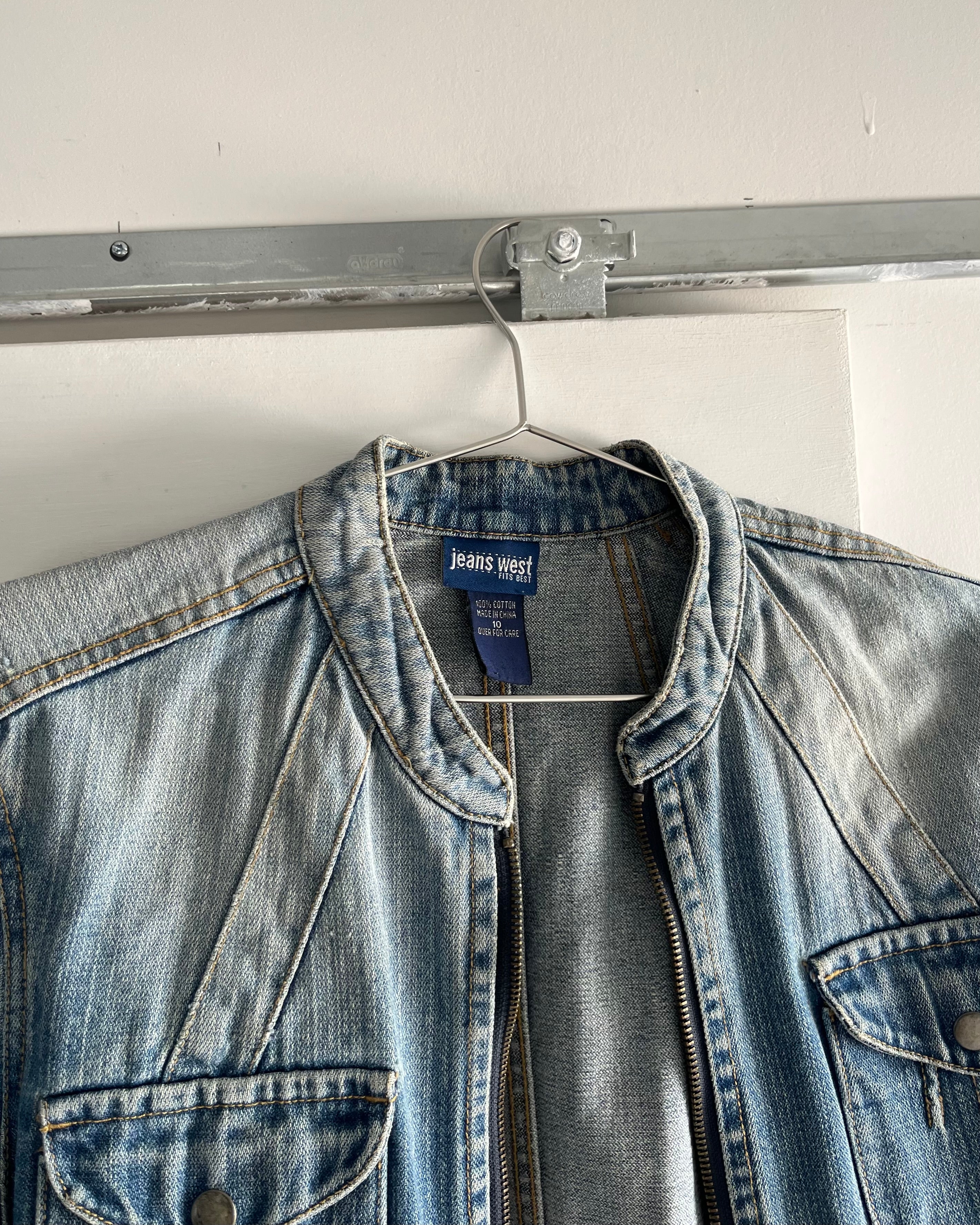 2000s denim moto zip up jacket