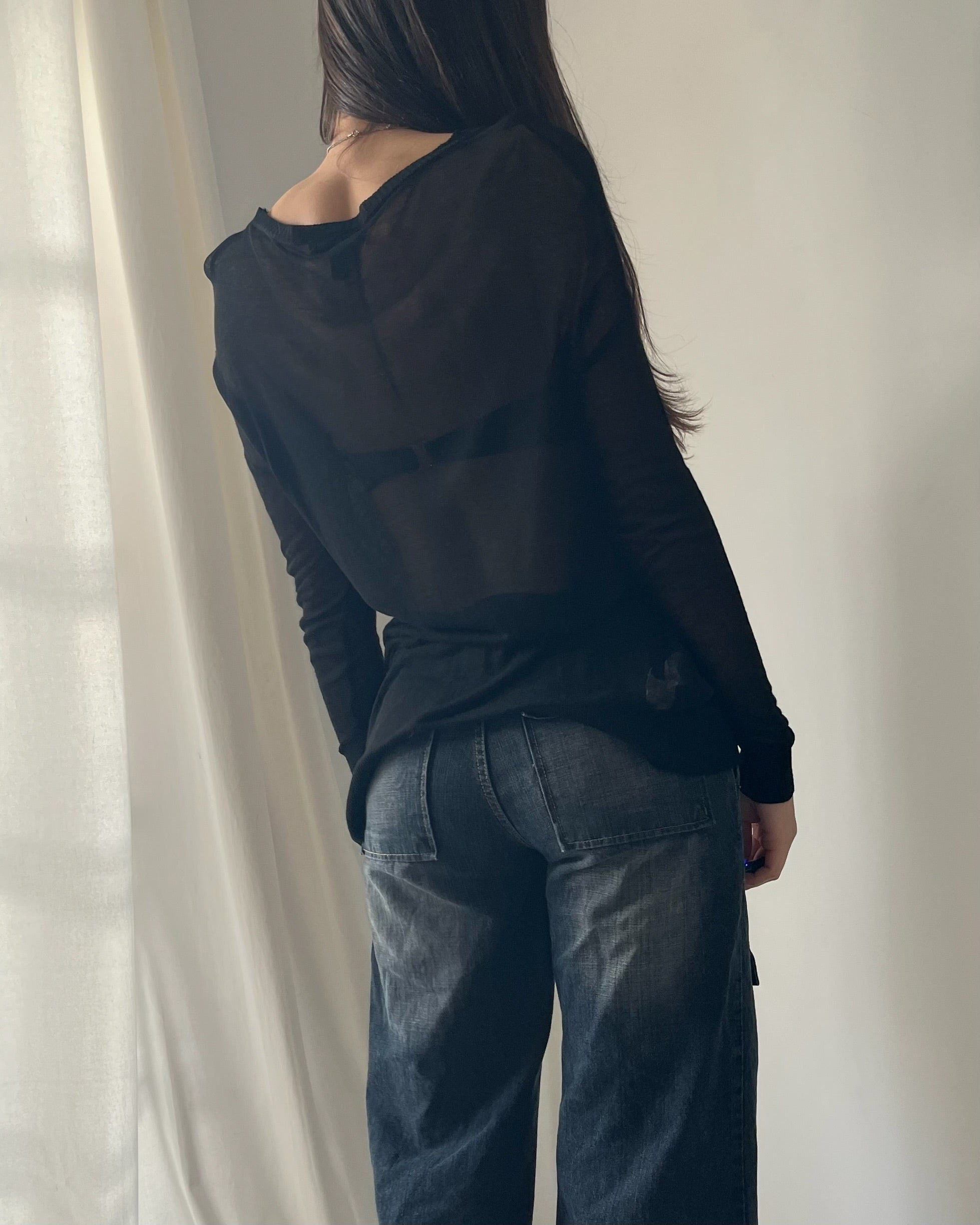 2000s rhinestone sheer knit top