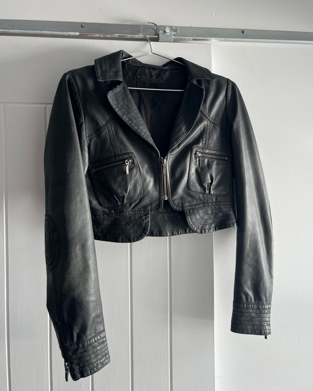2000s black leather cropped jacket