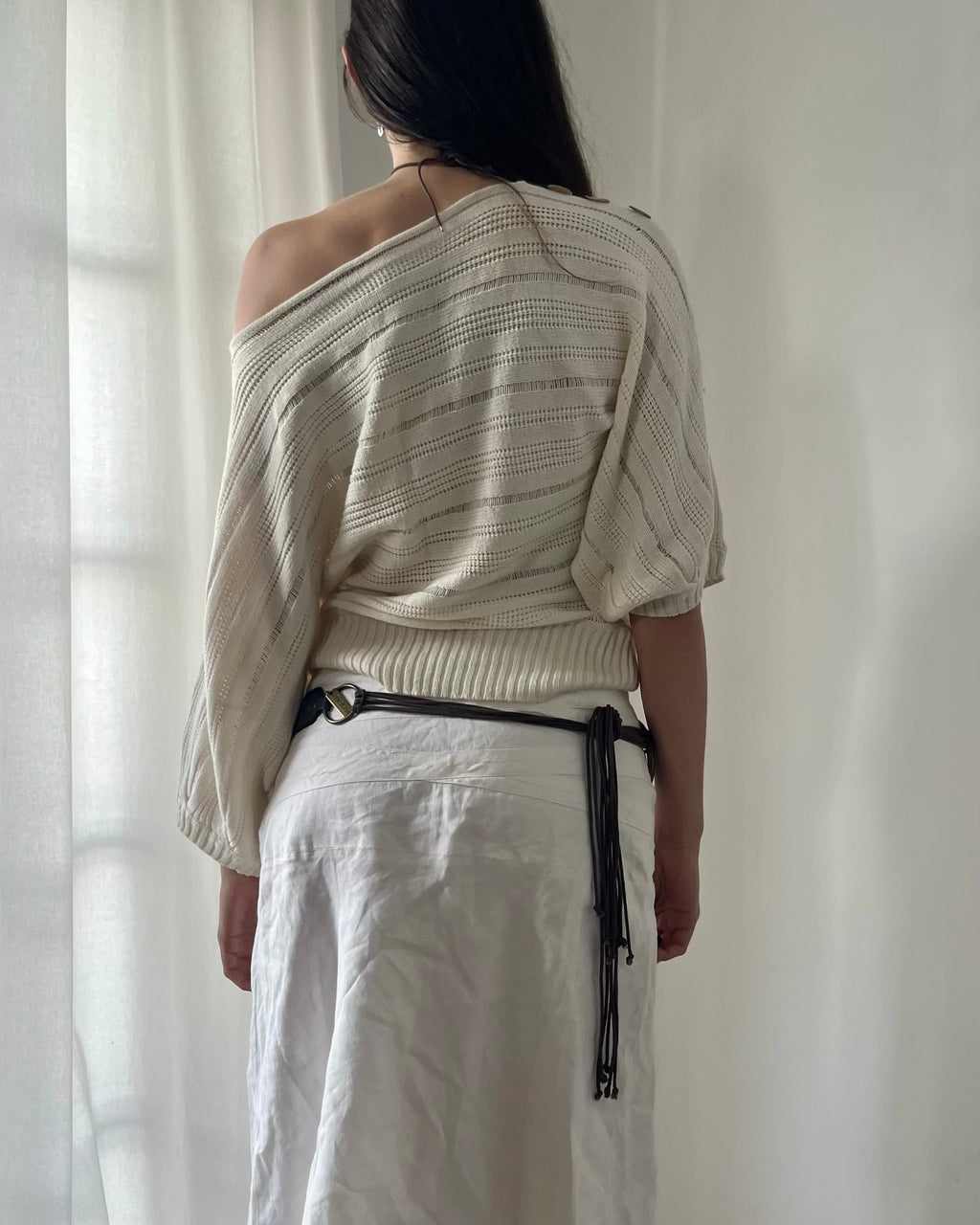 2000s cream off shoulder top