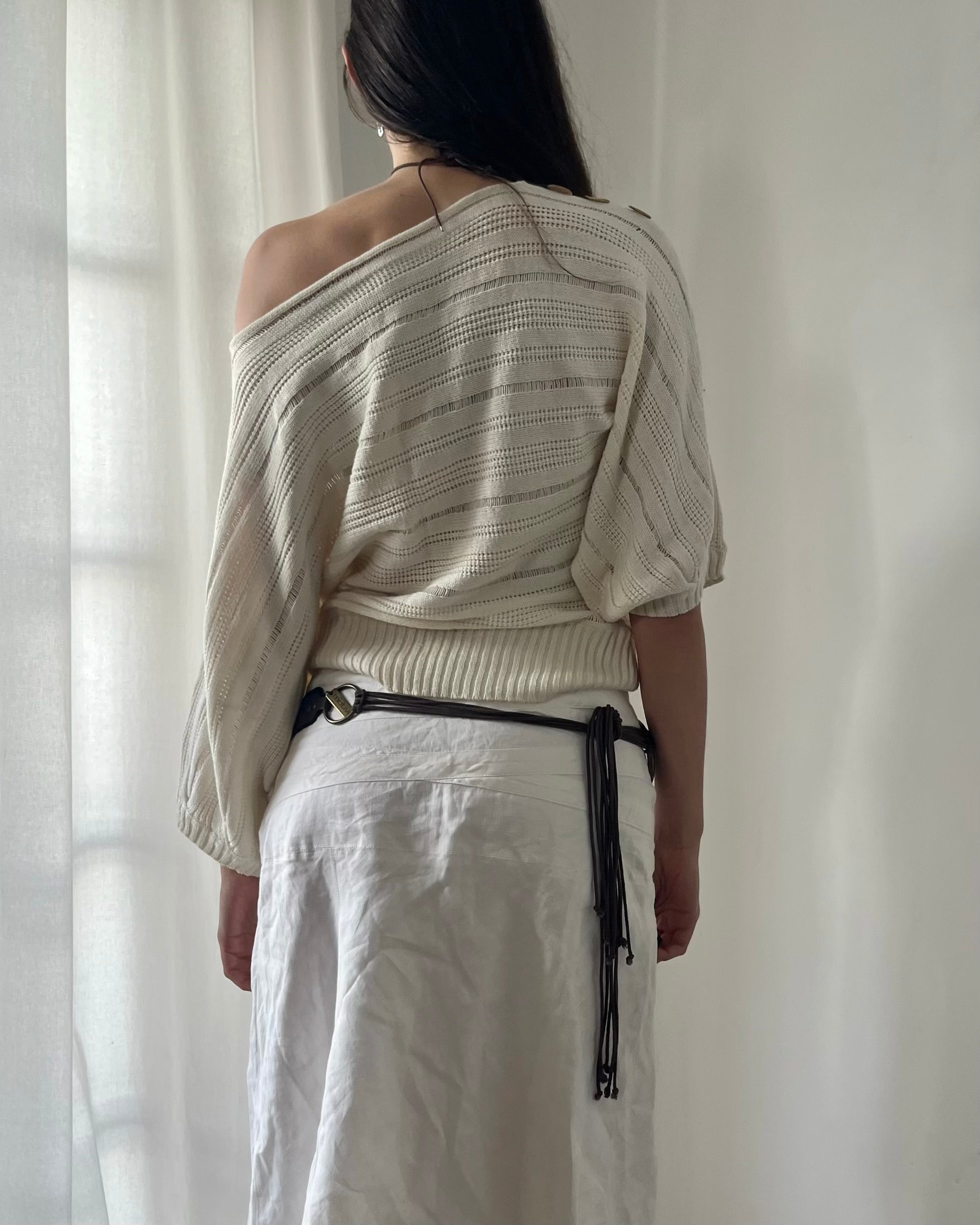 2000s cream off shoulder top