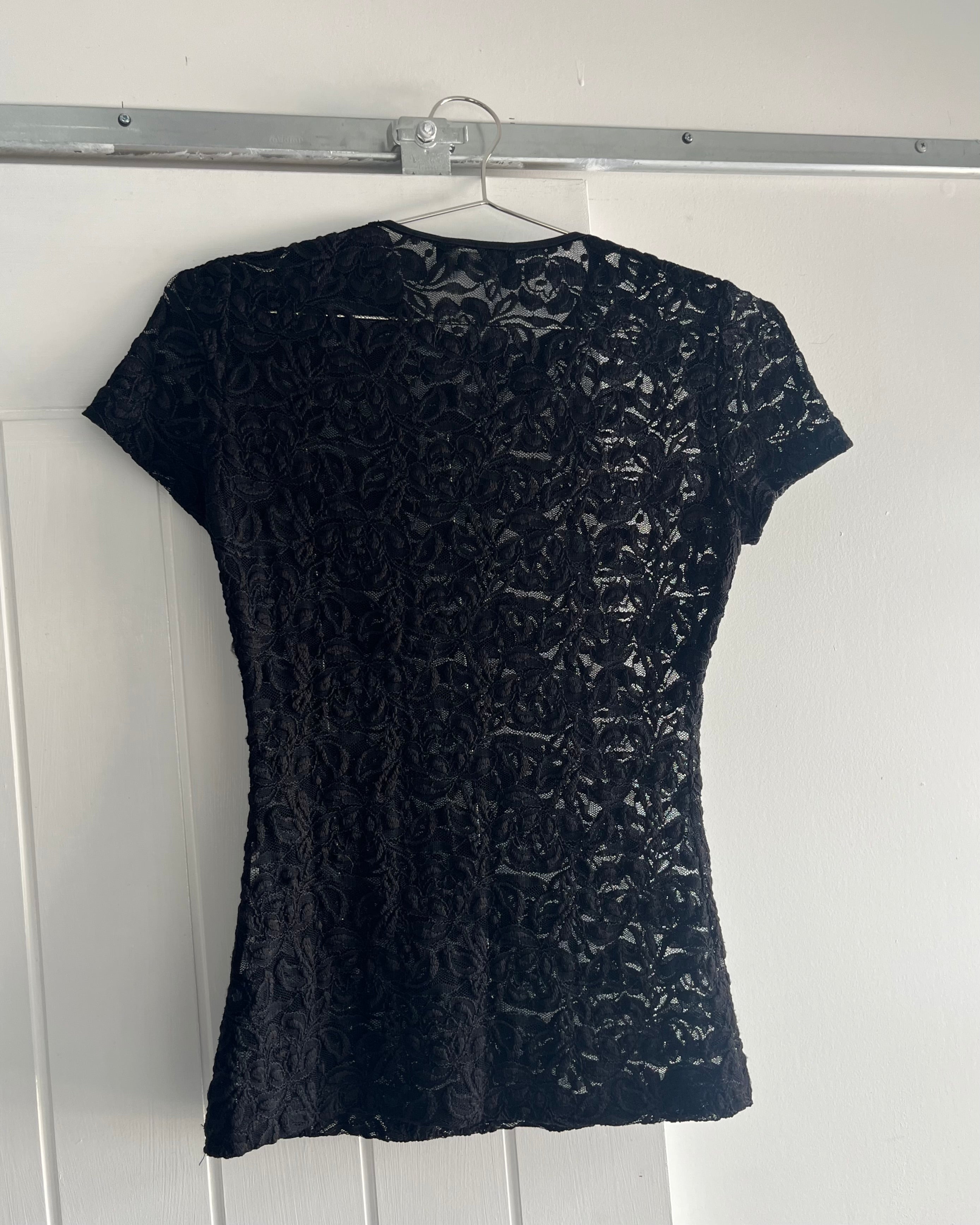 90s black lace mesh top