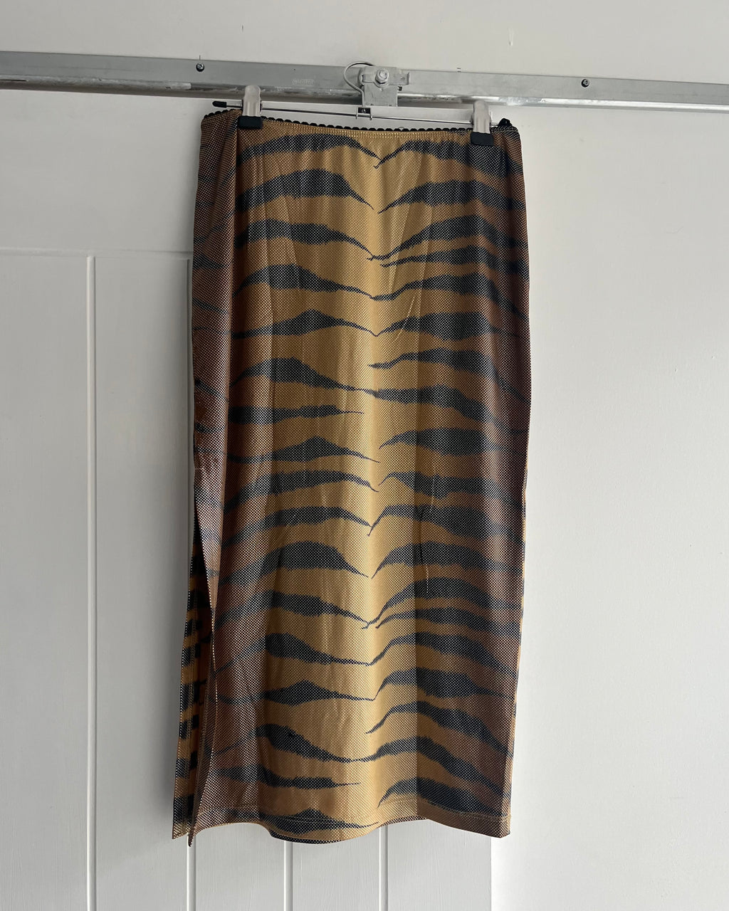 90s tiger print shiny midi skirt