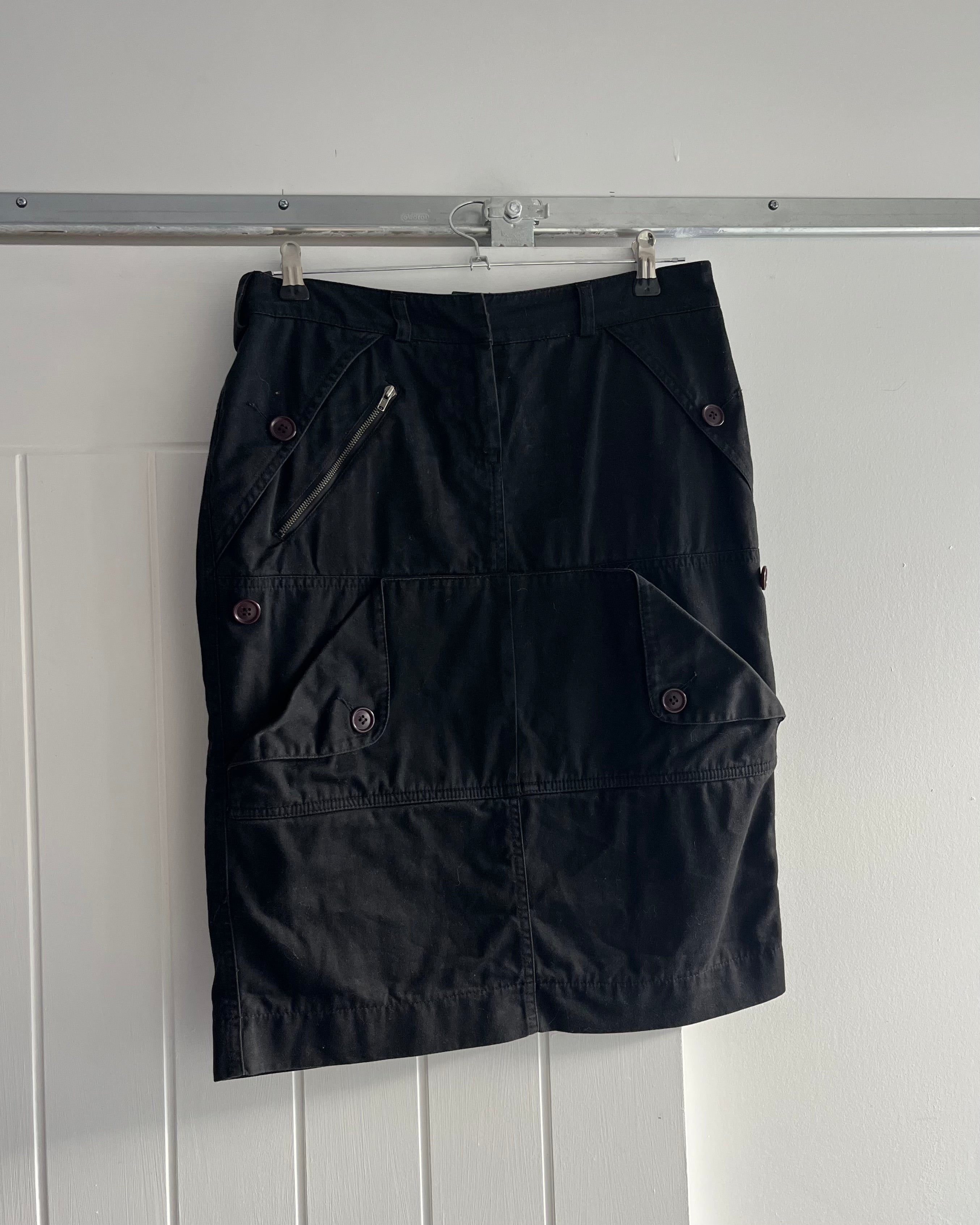 2000s black cargo midi skirt
