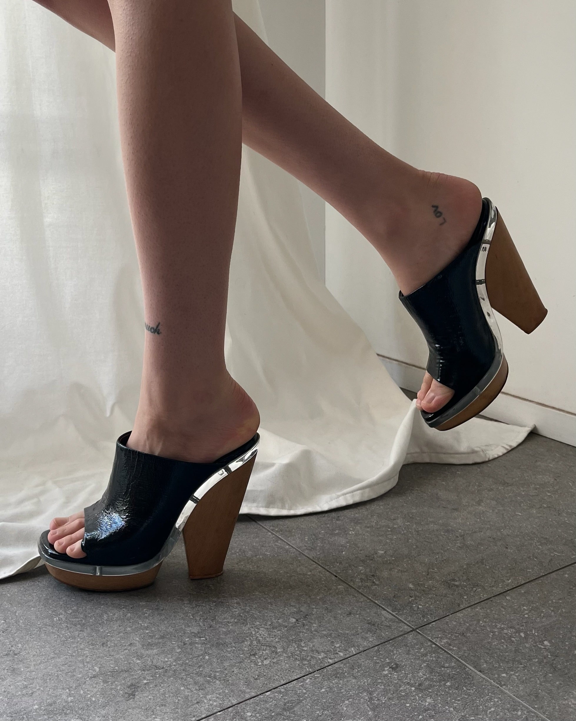 2000s black leather Marni clog heels