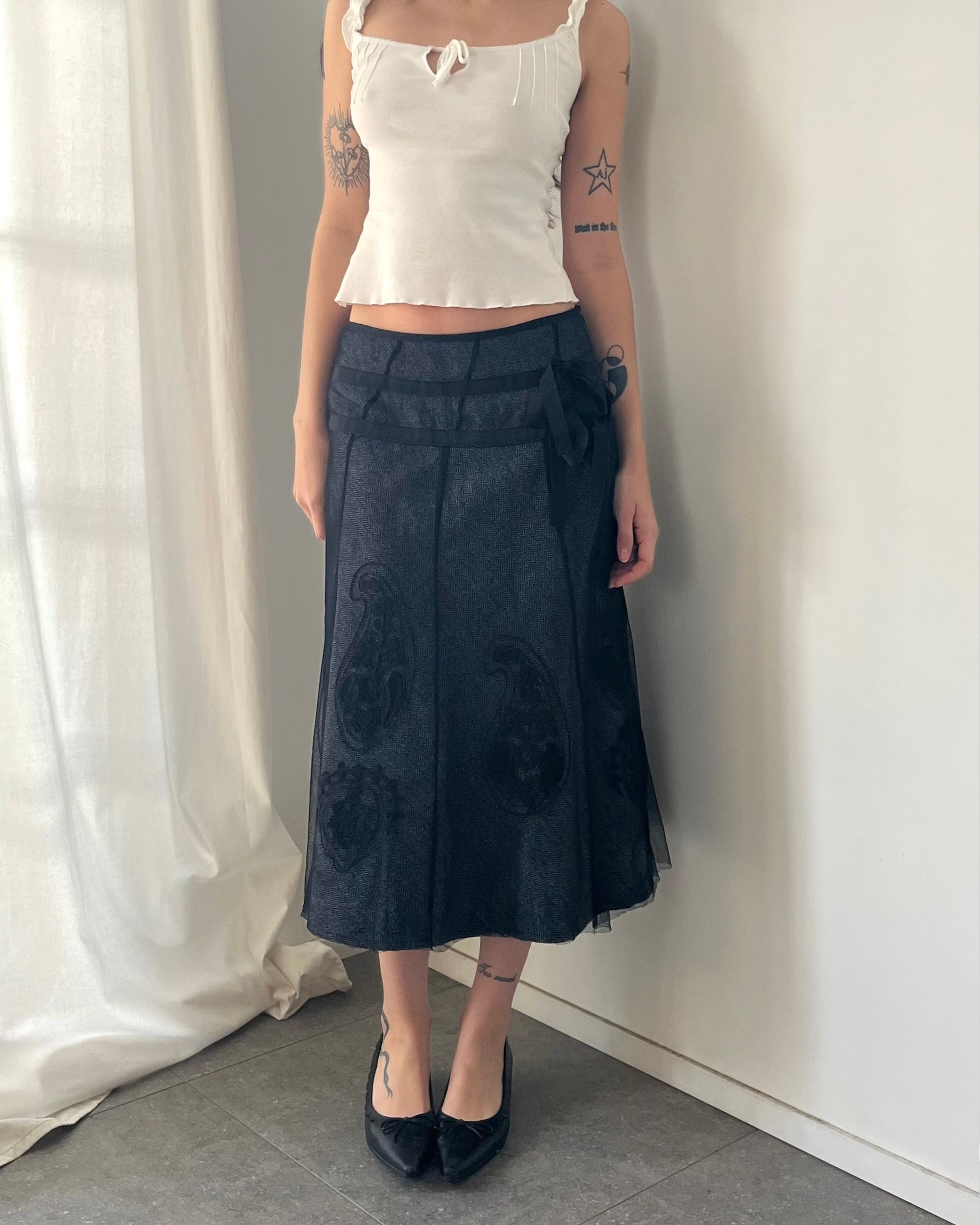 2000s Tweed mesh midi skirt