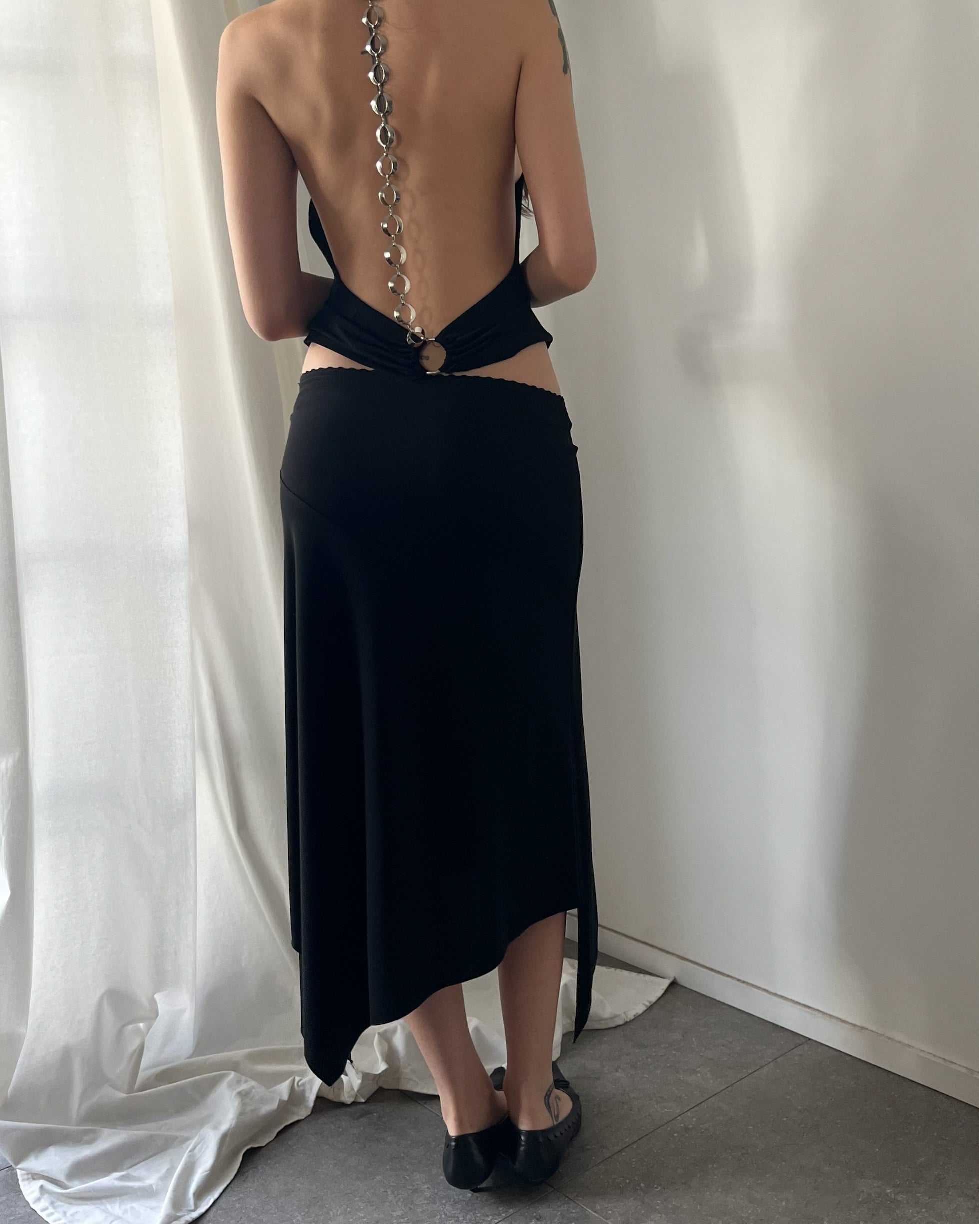 2000s black asymmetrical midi skirt