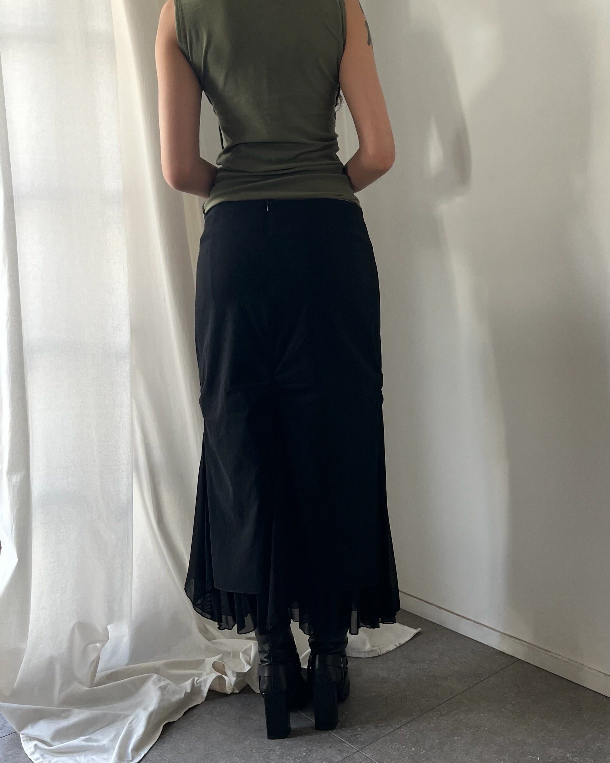 2000s ruched layered midi skirt