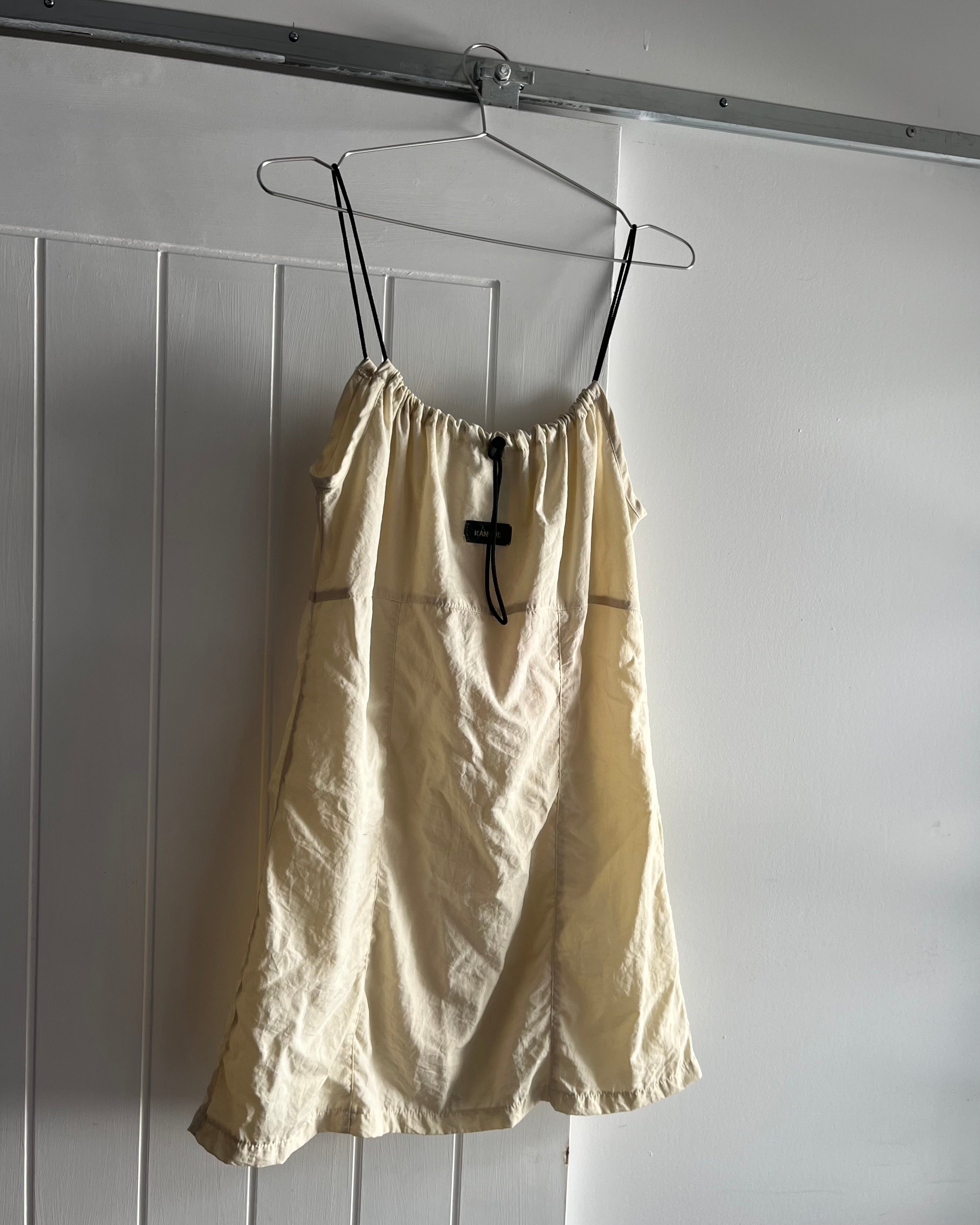 2000s cream nylon toggle mini dress