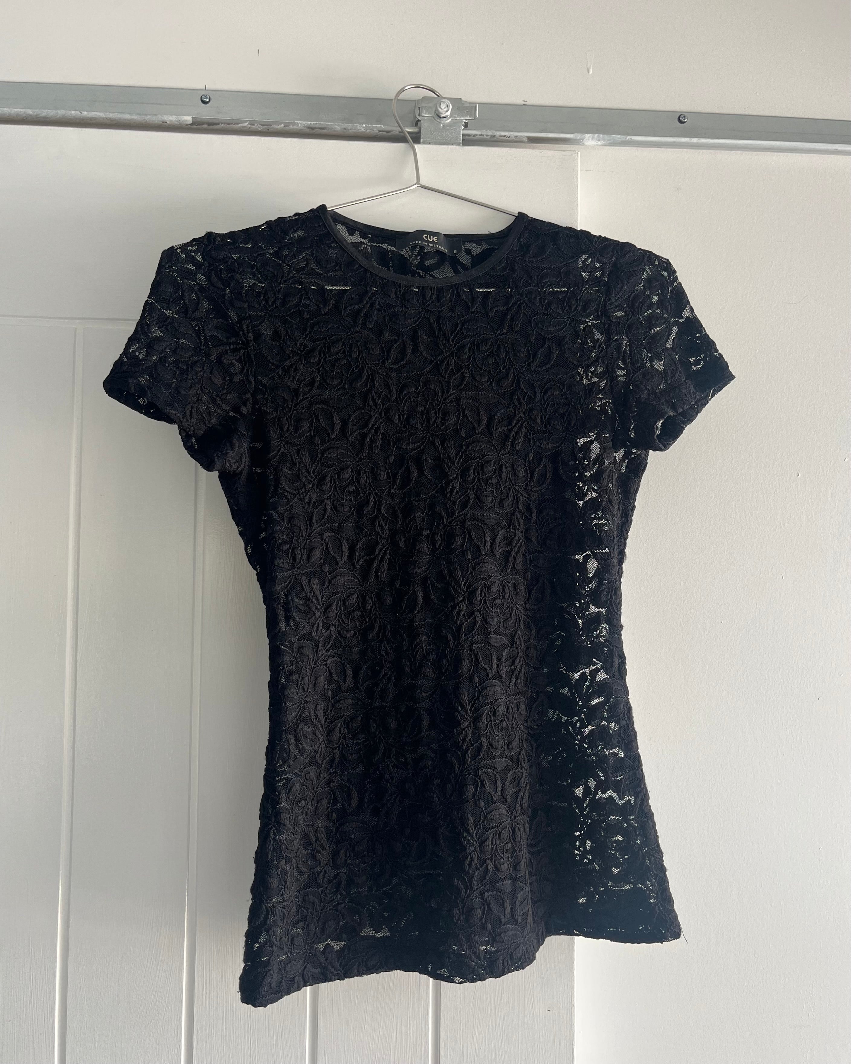 90s black lace mesh top