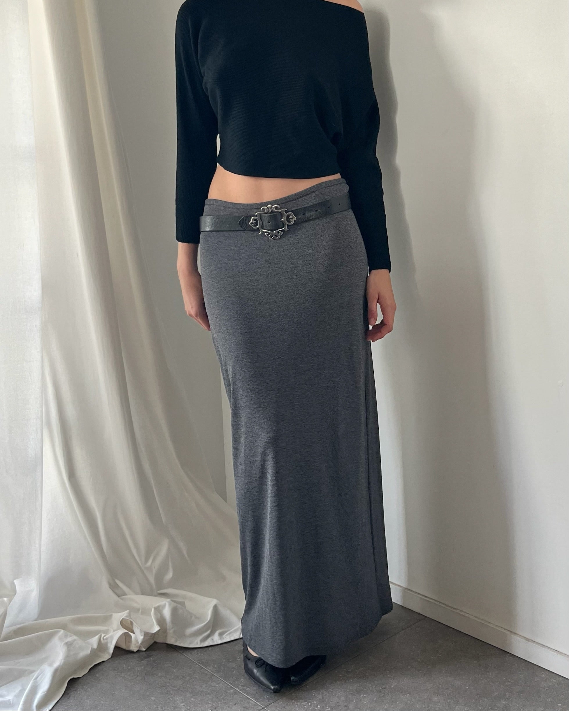 90s grey slinky maxi skirt