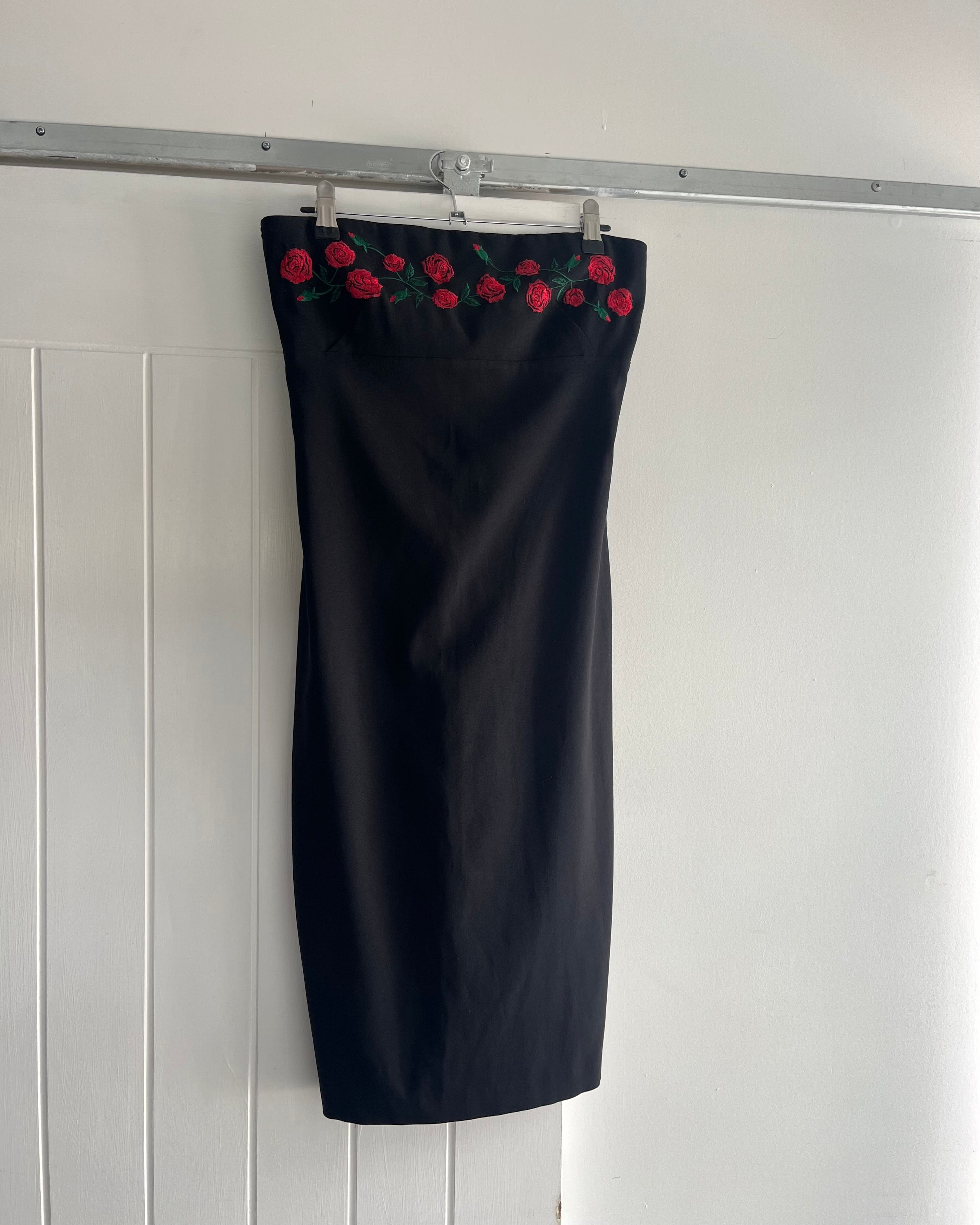 90s strapless rose midi dress