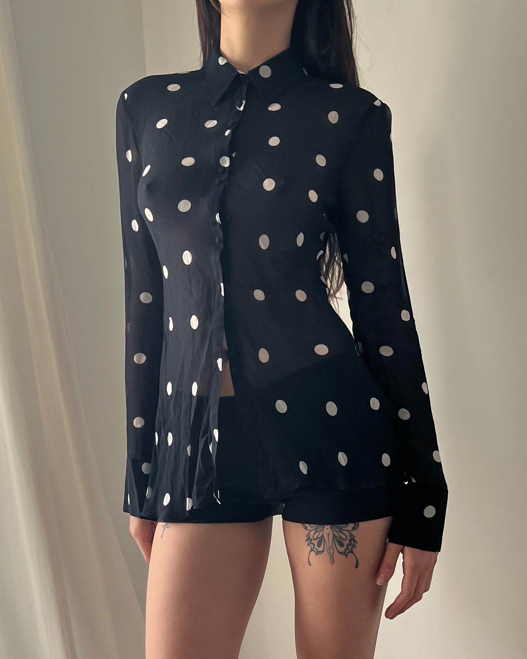 2000s silky polka dot button up shirt