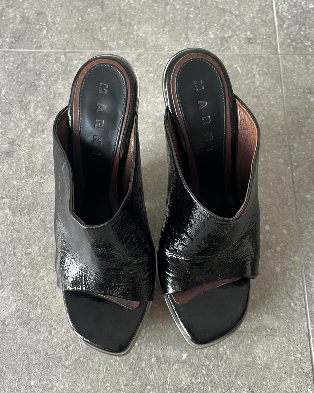 2000s black leather Marni clog heels