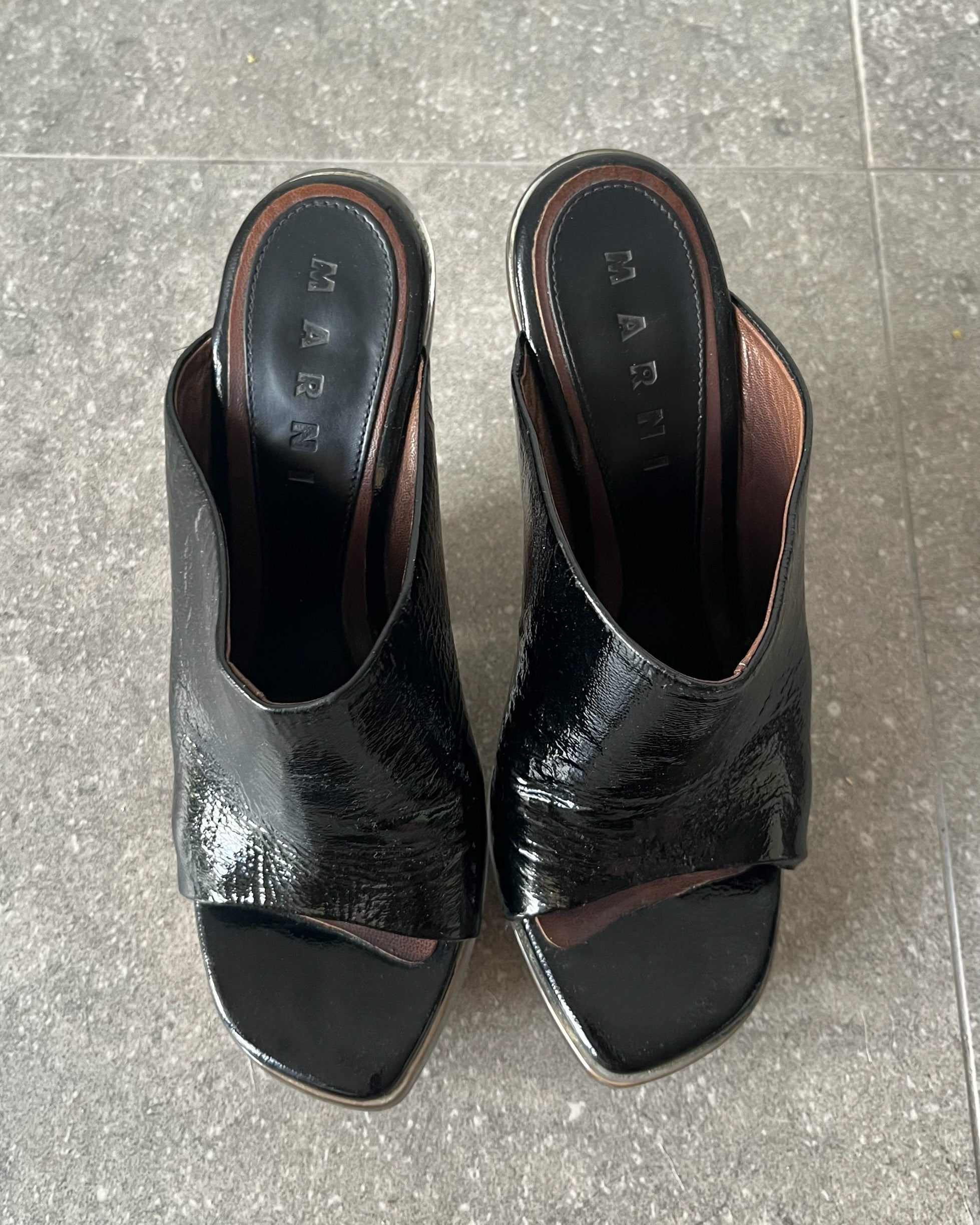 2000s black leather Marni clog heels