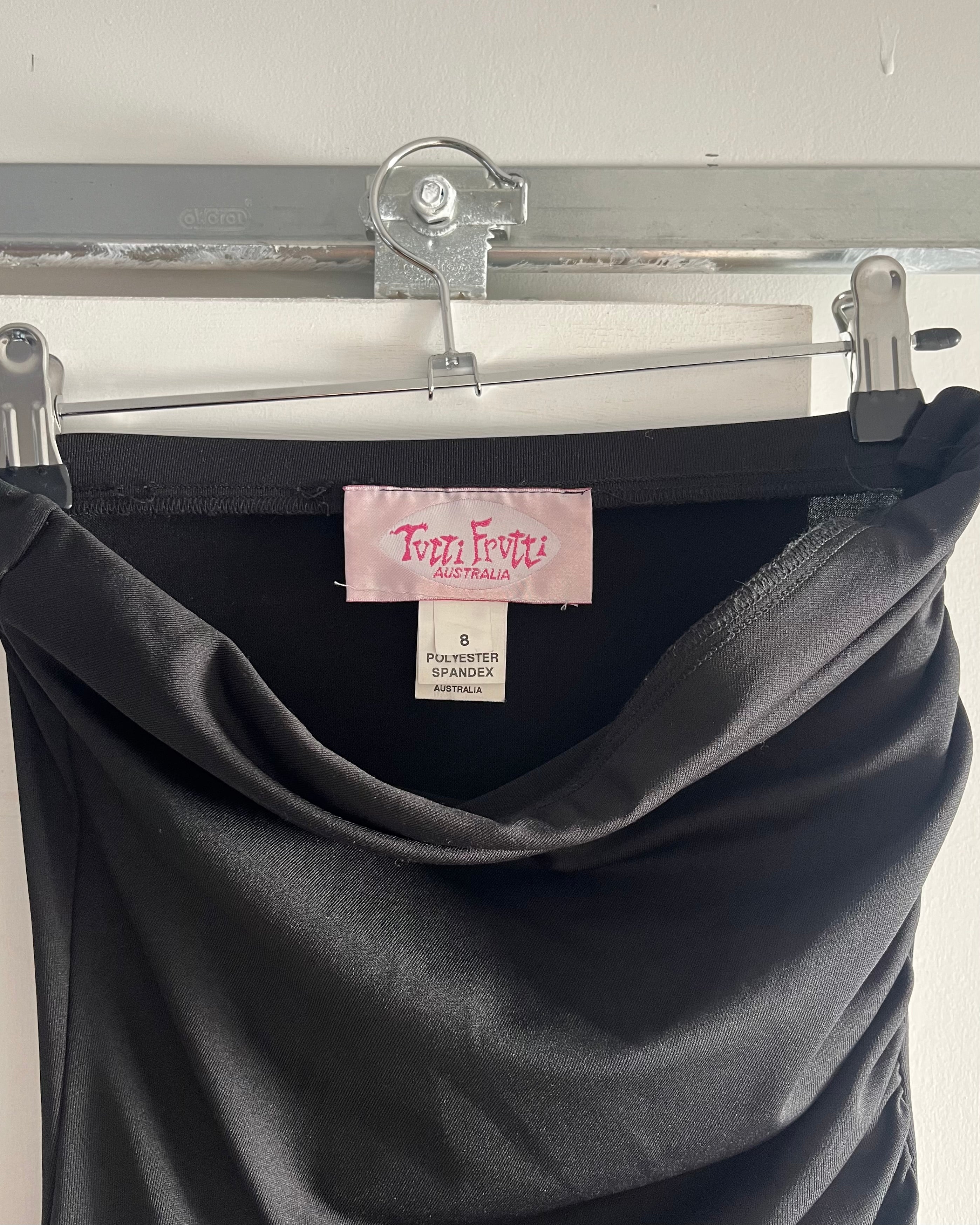 2000s black ruched strapless mini dress
