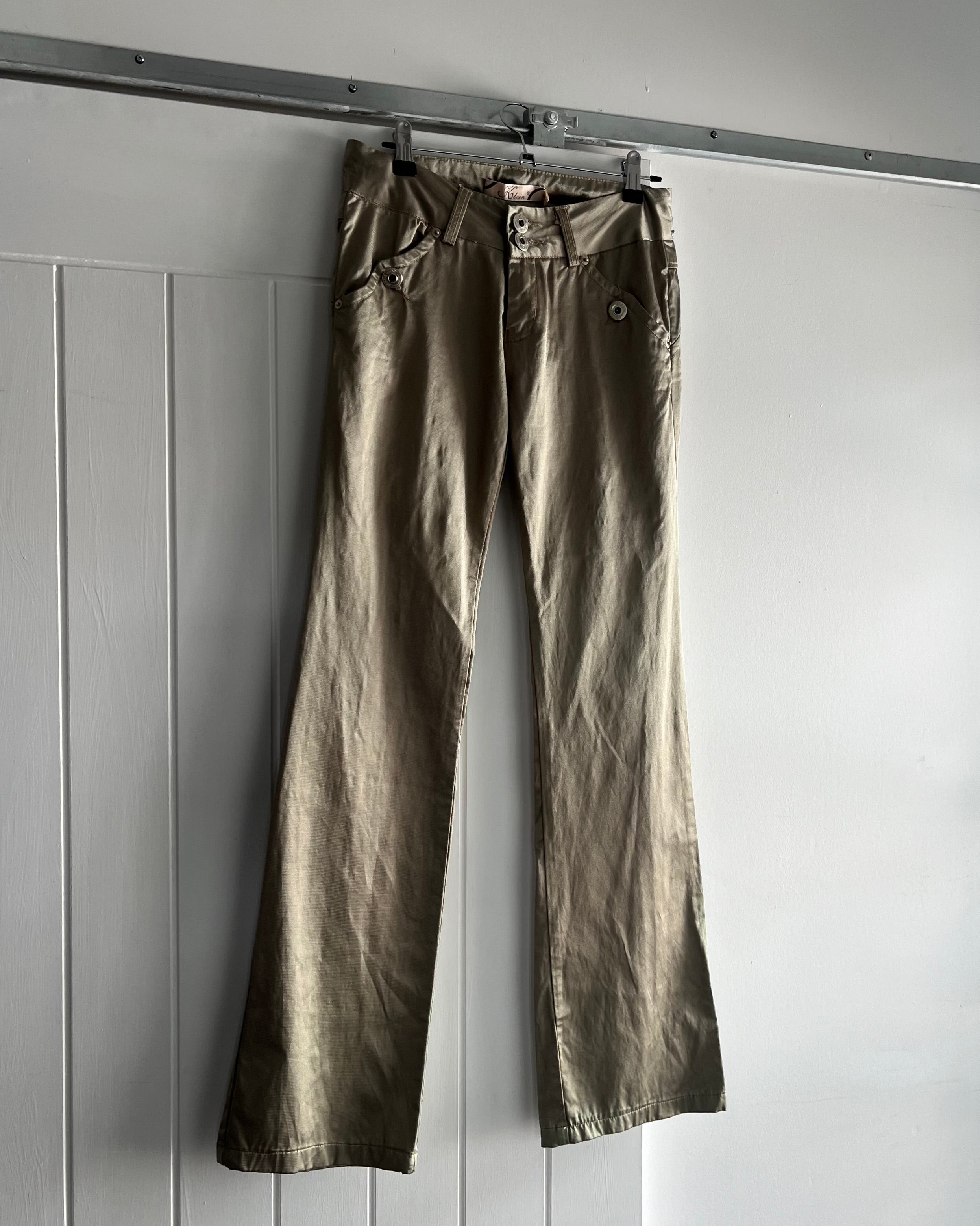 2000s sage green flared trousers