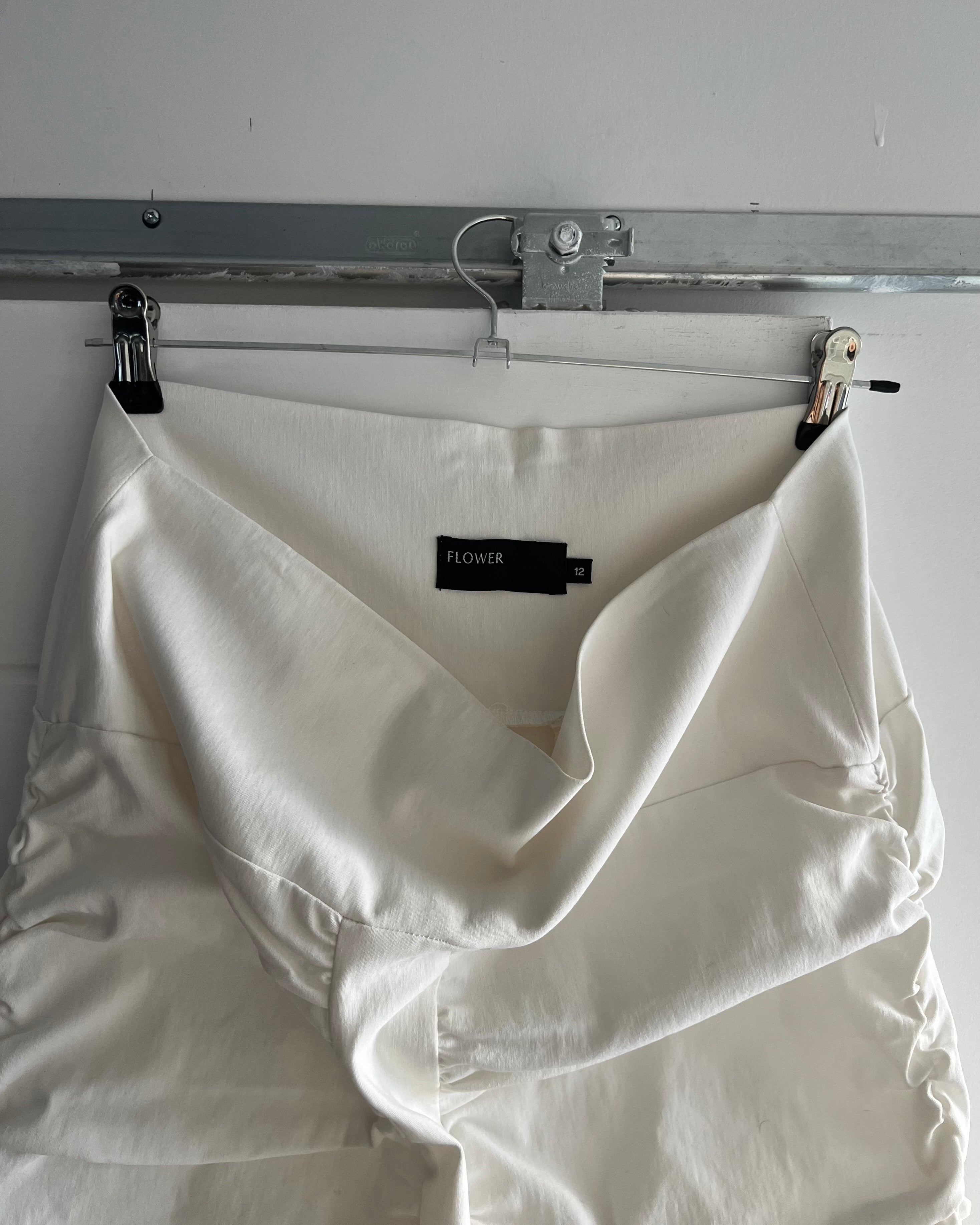 2000s white ruched midi skirt
