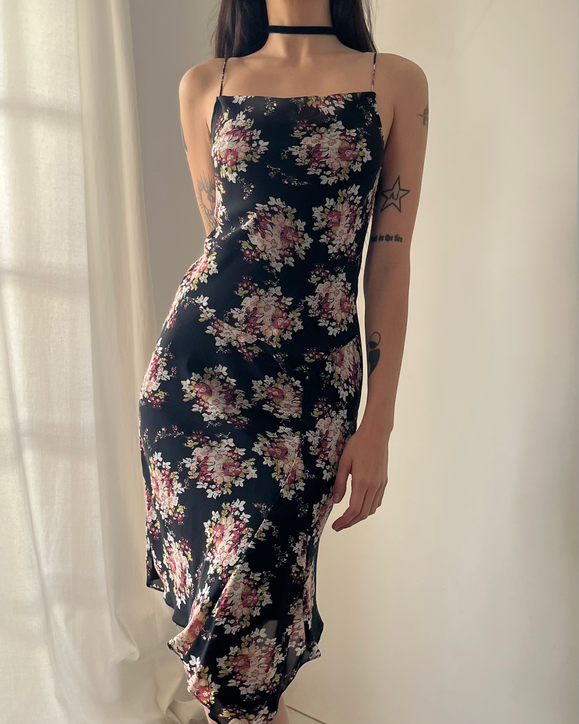 2000s floral slip midi dress
