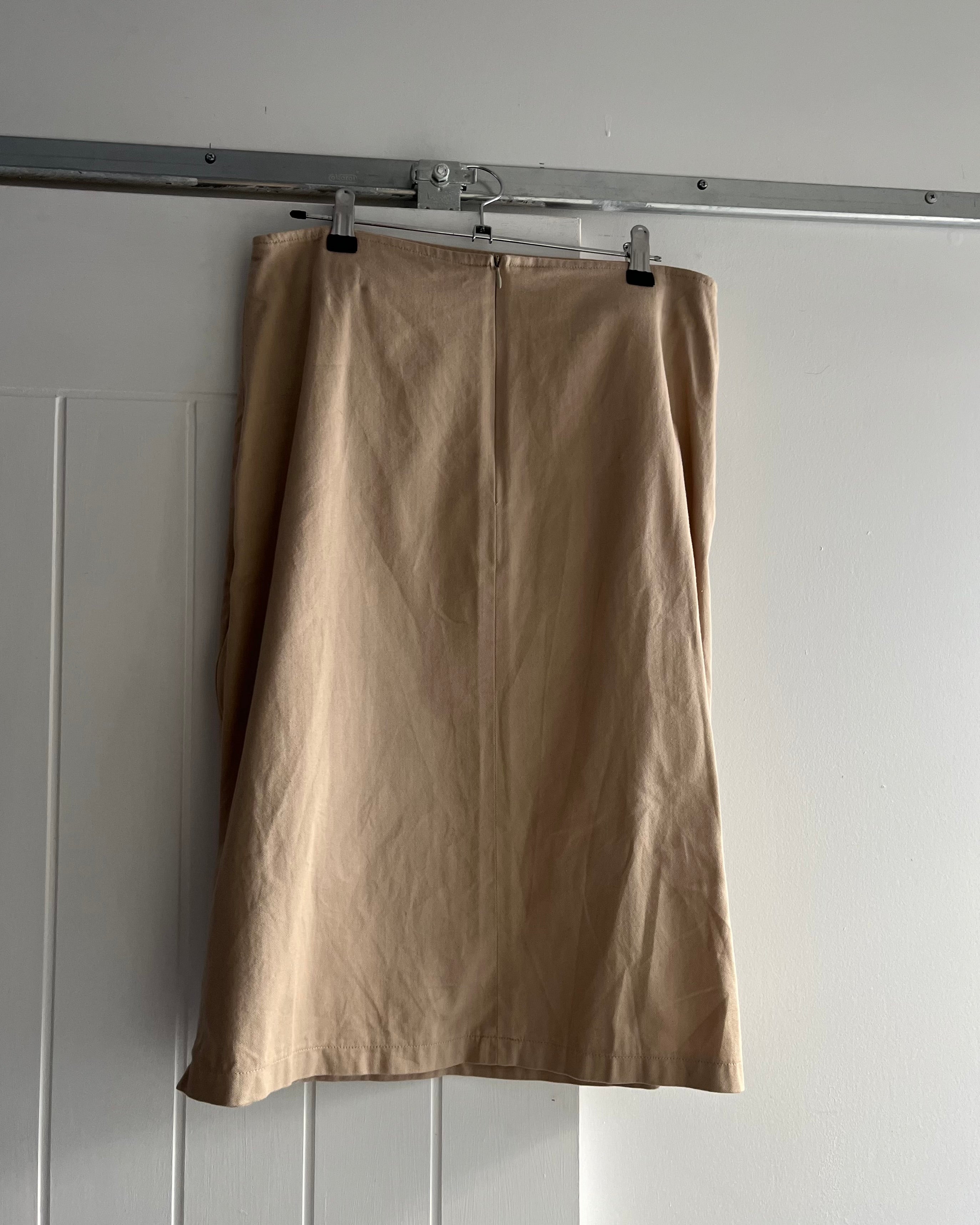 2000s tan screen printed midi skirt