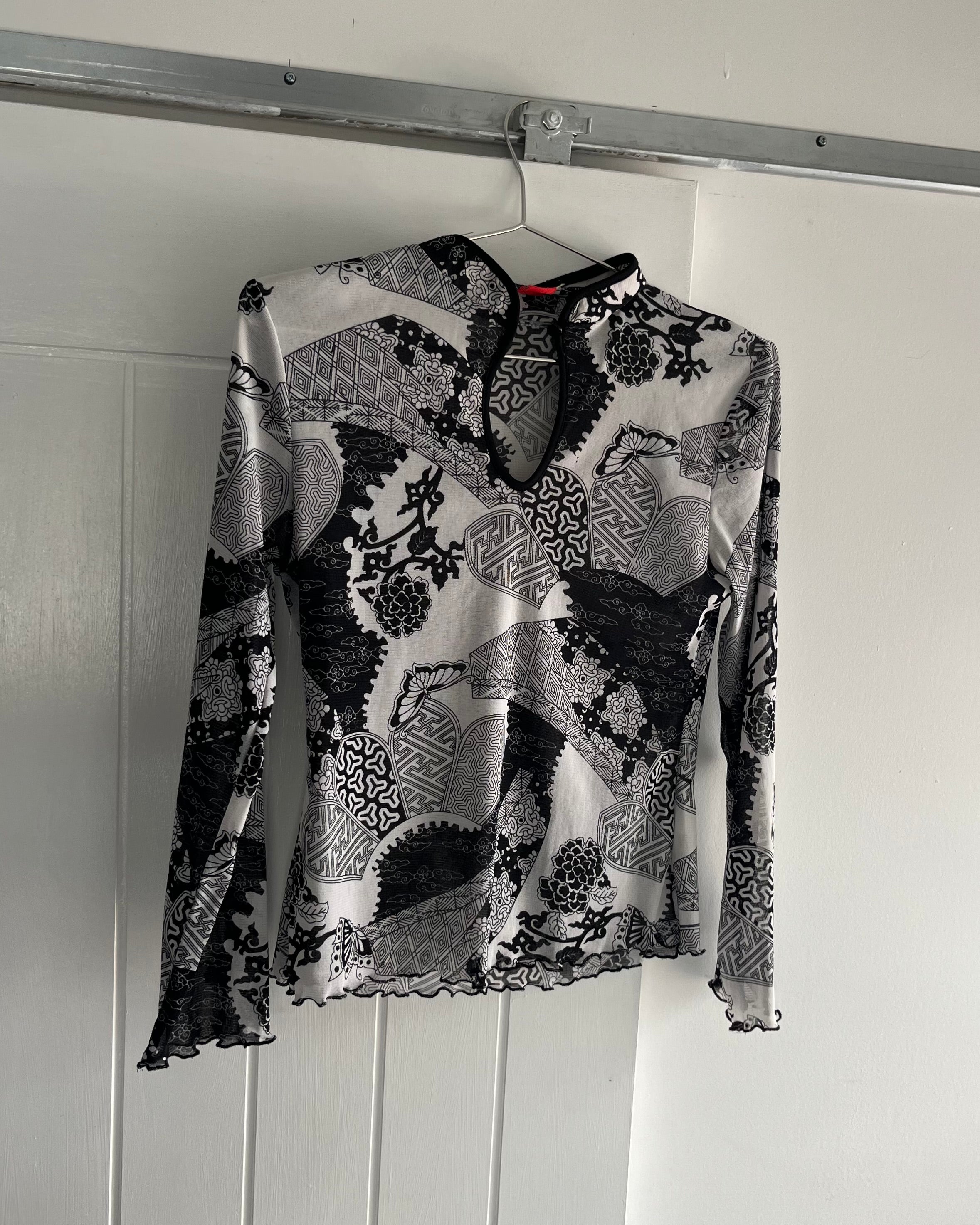 90s black and white mesh top