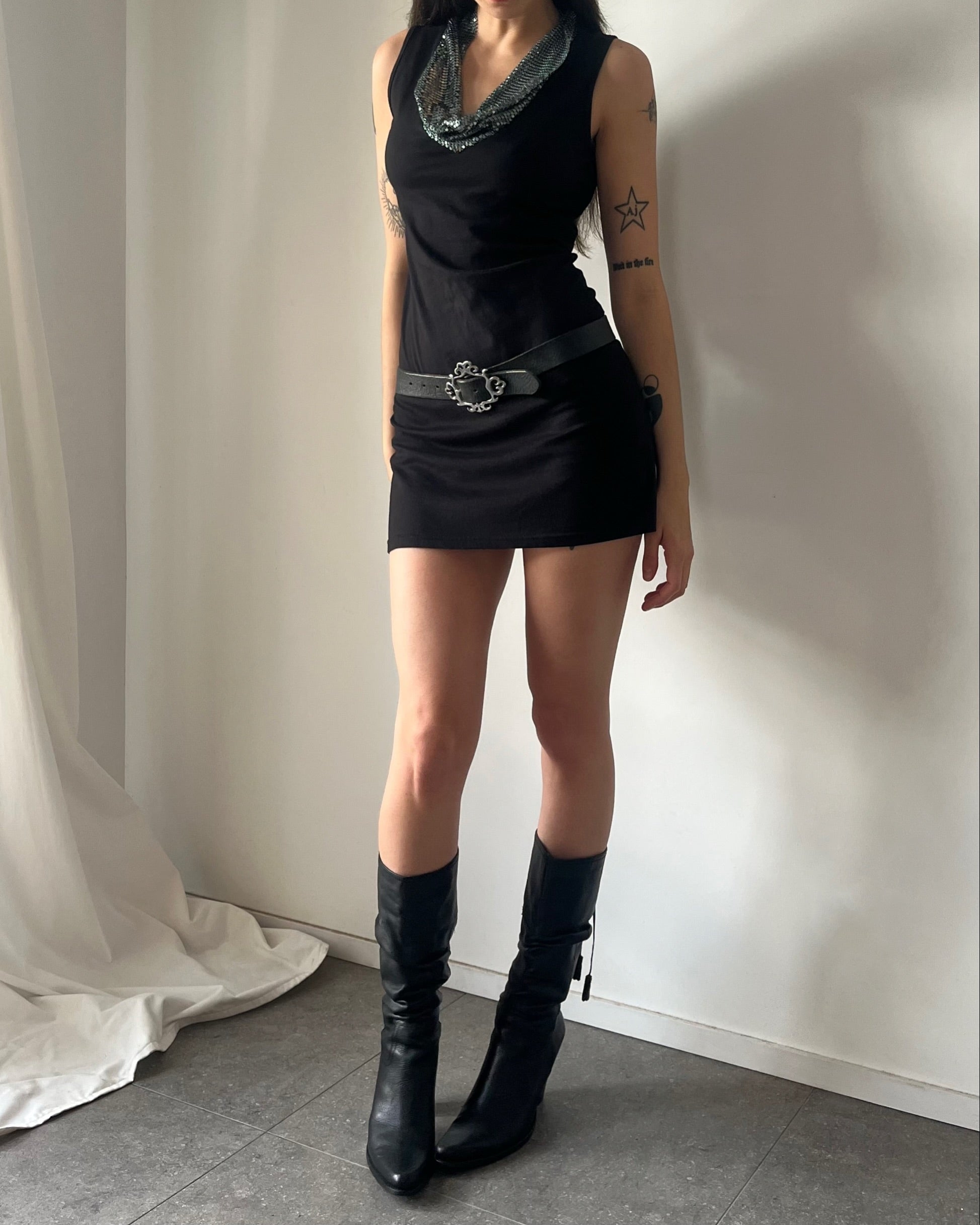 2000s black glomesh mini dress
