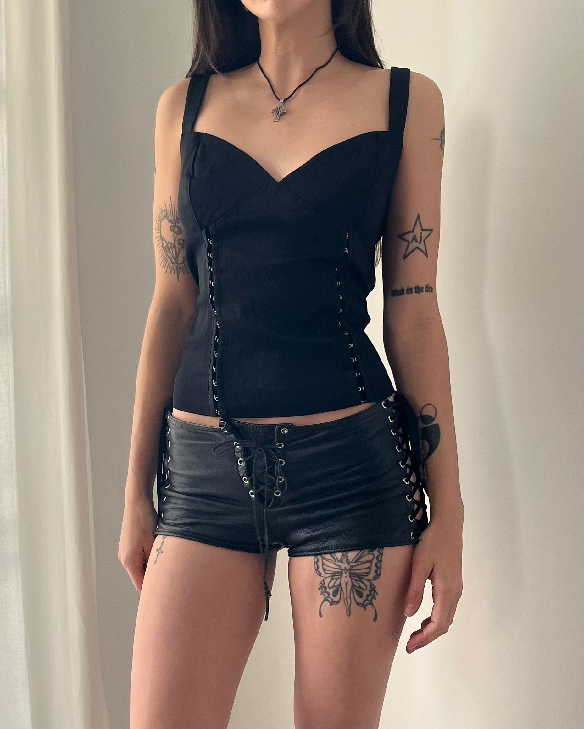 2000s black hook eye corset top