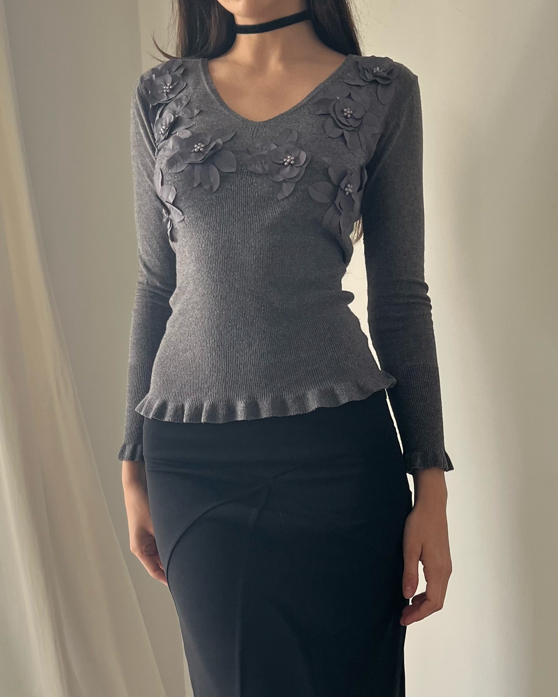 90s grey knit sweater top