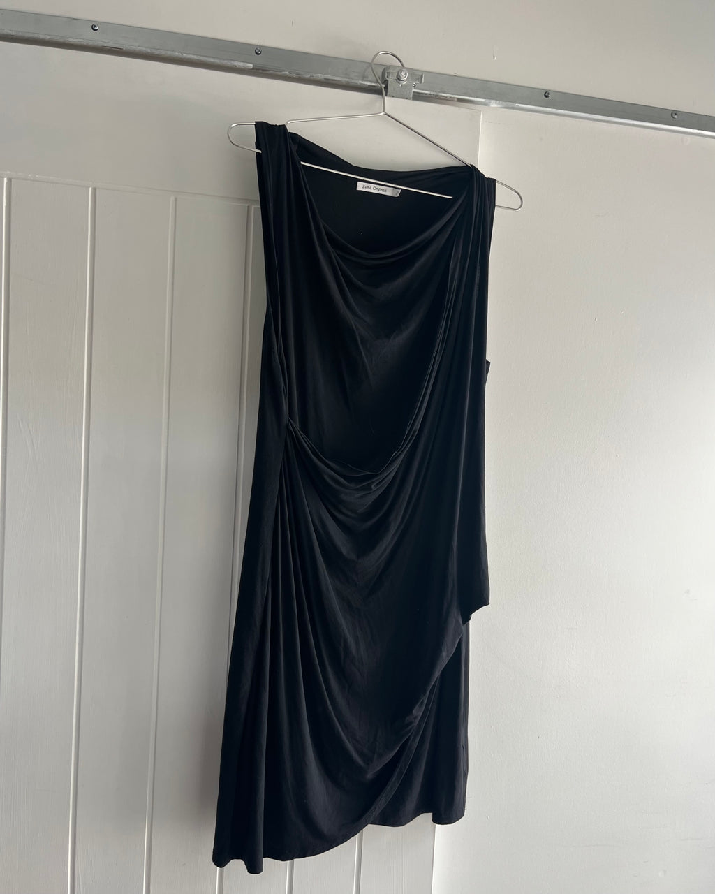 2000s black draped mini dress