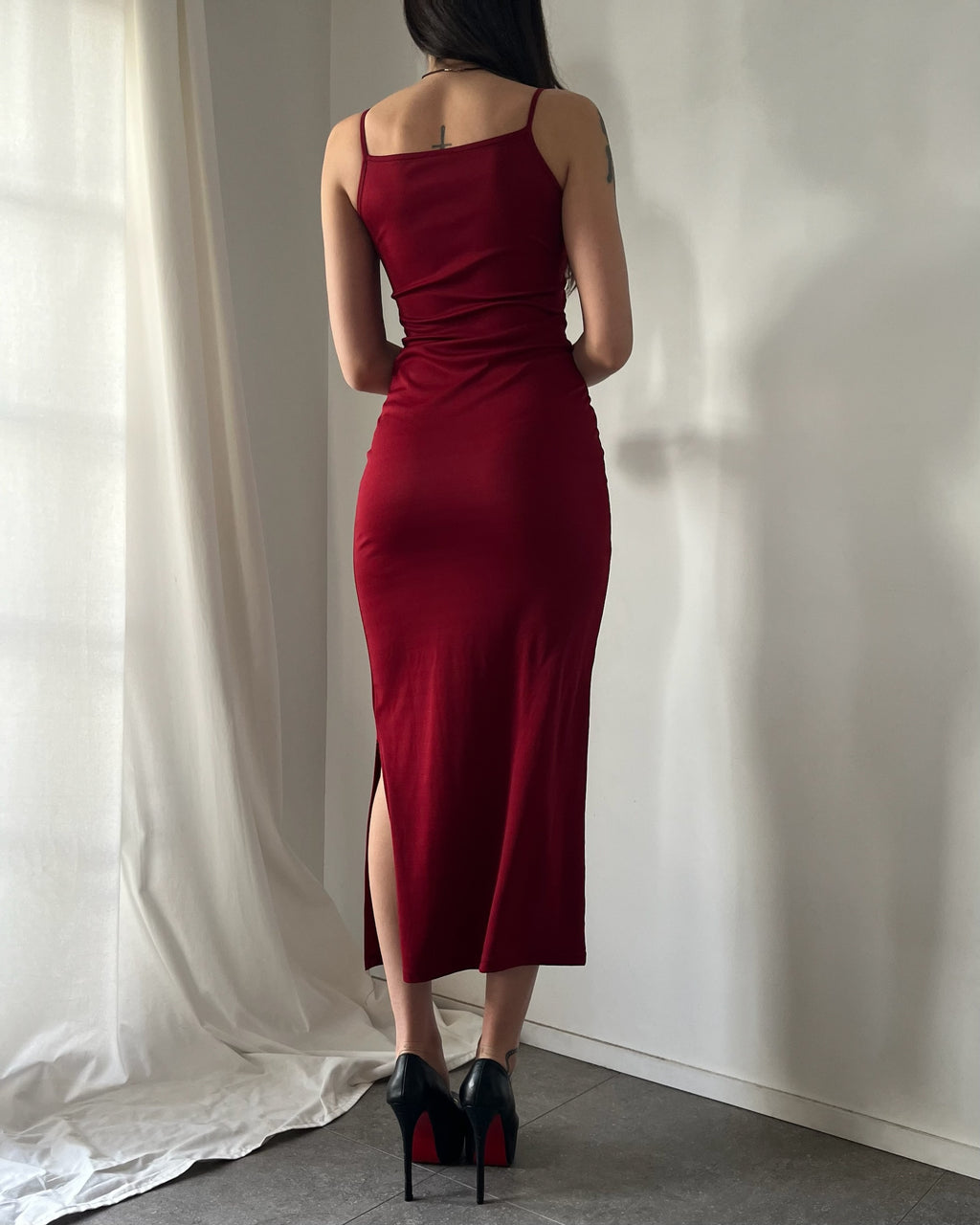 90s Red Cross print maxi dress