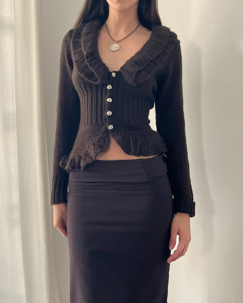 2000s brown button up cardigan.