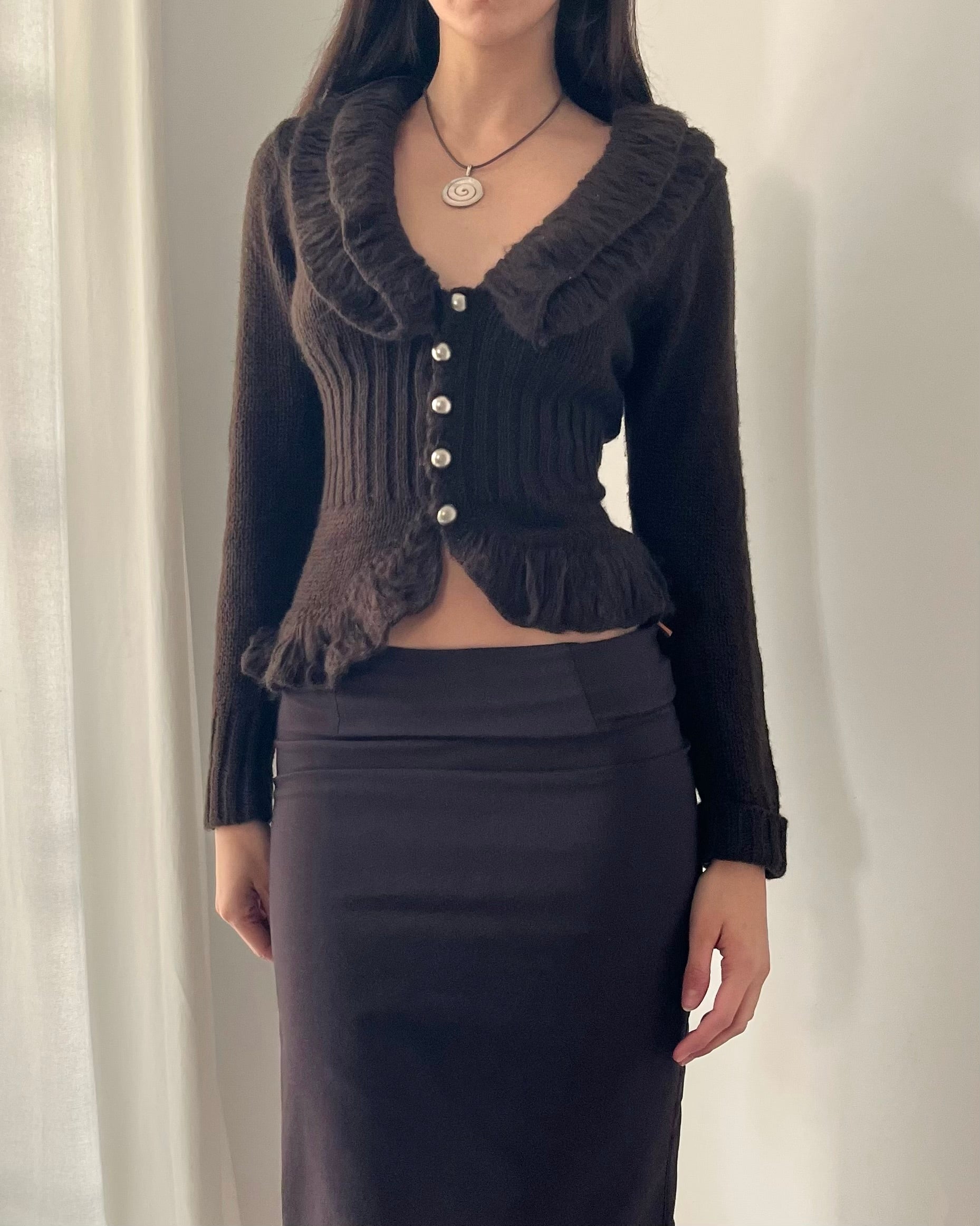 2000s brown button up cardigan.