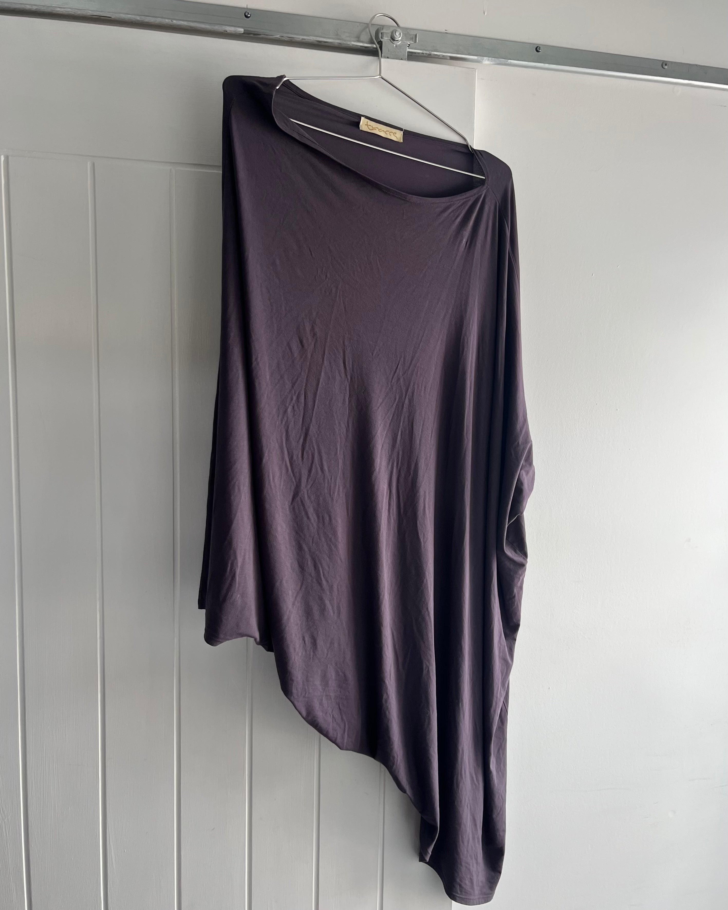 2000s grey one shoulder midi dress