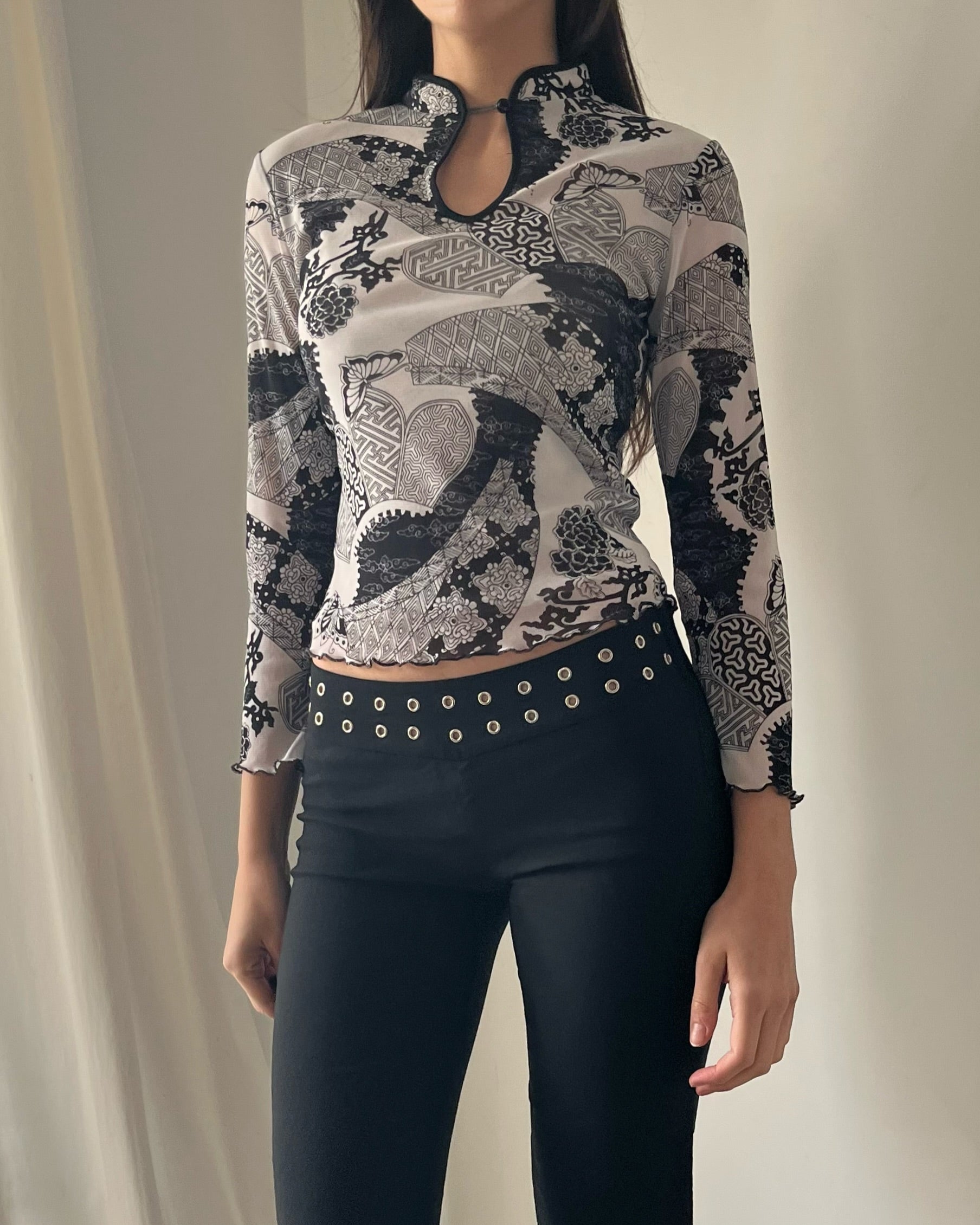 90s black and white mesh top