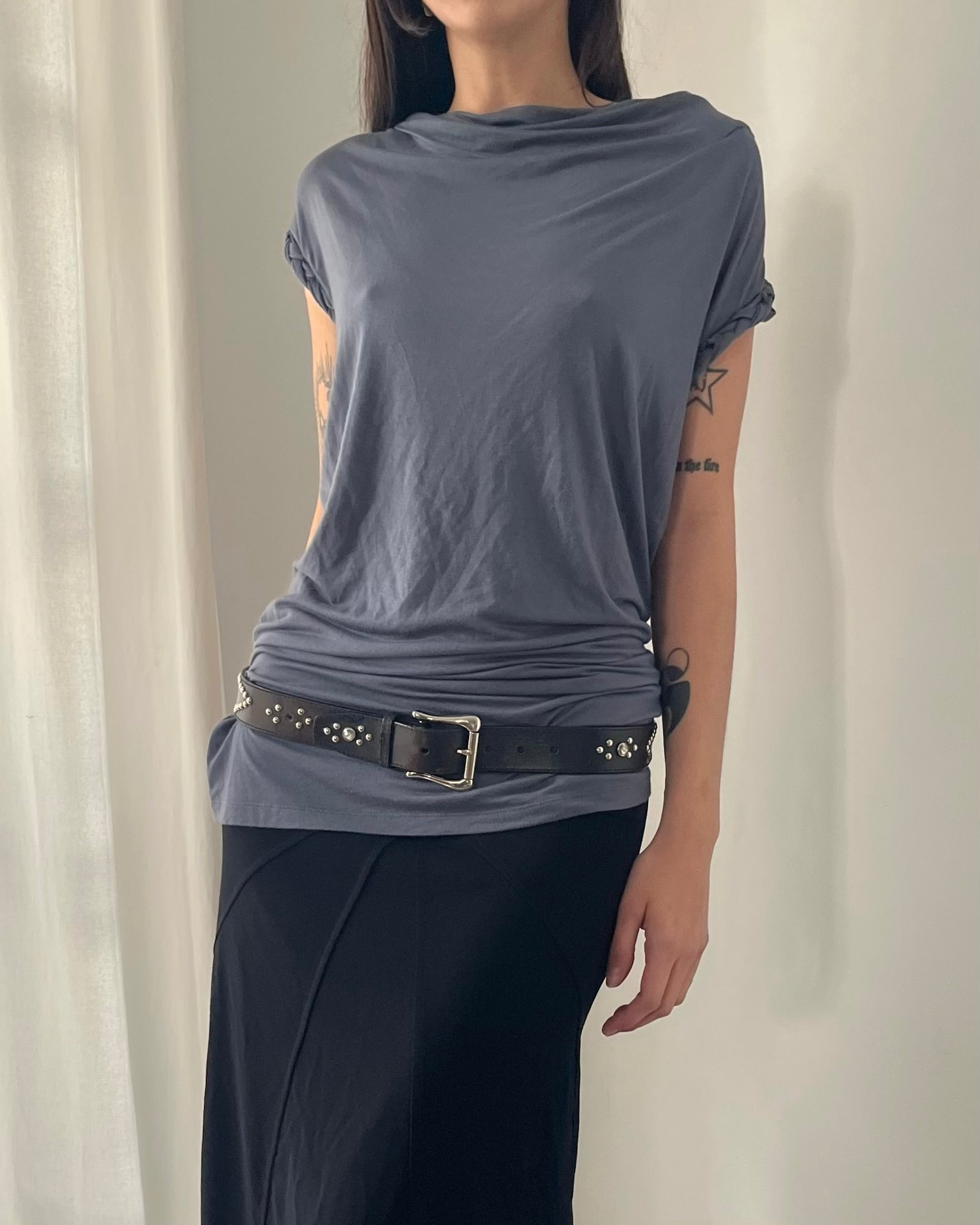 2000s blue grey off shoulder  top