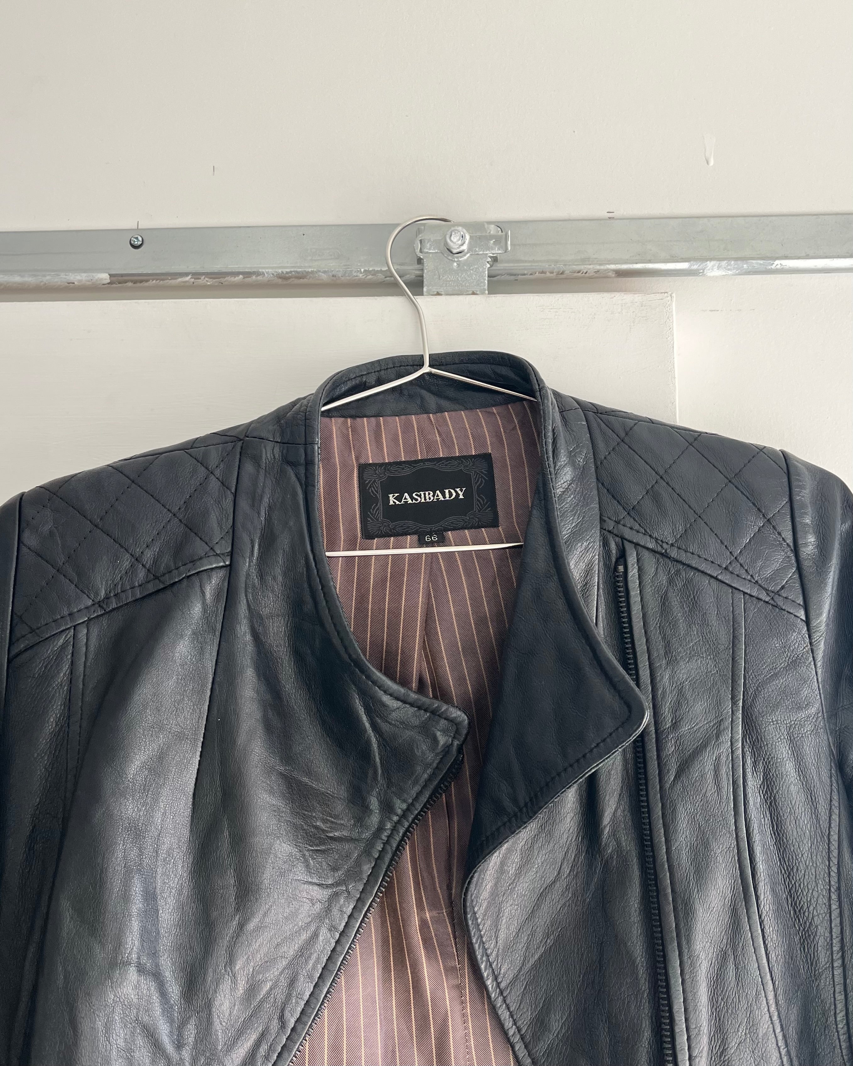 2000s black leather asymmetrical jacket