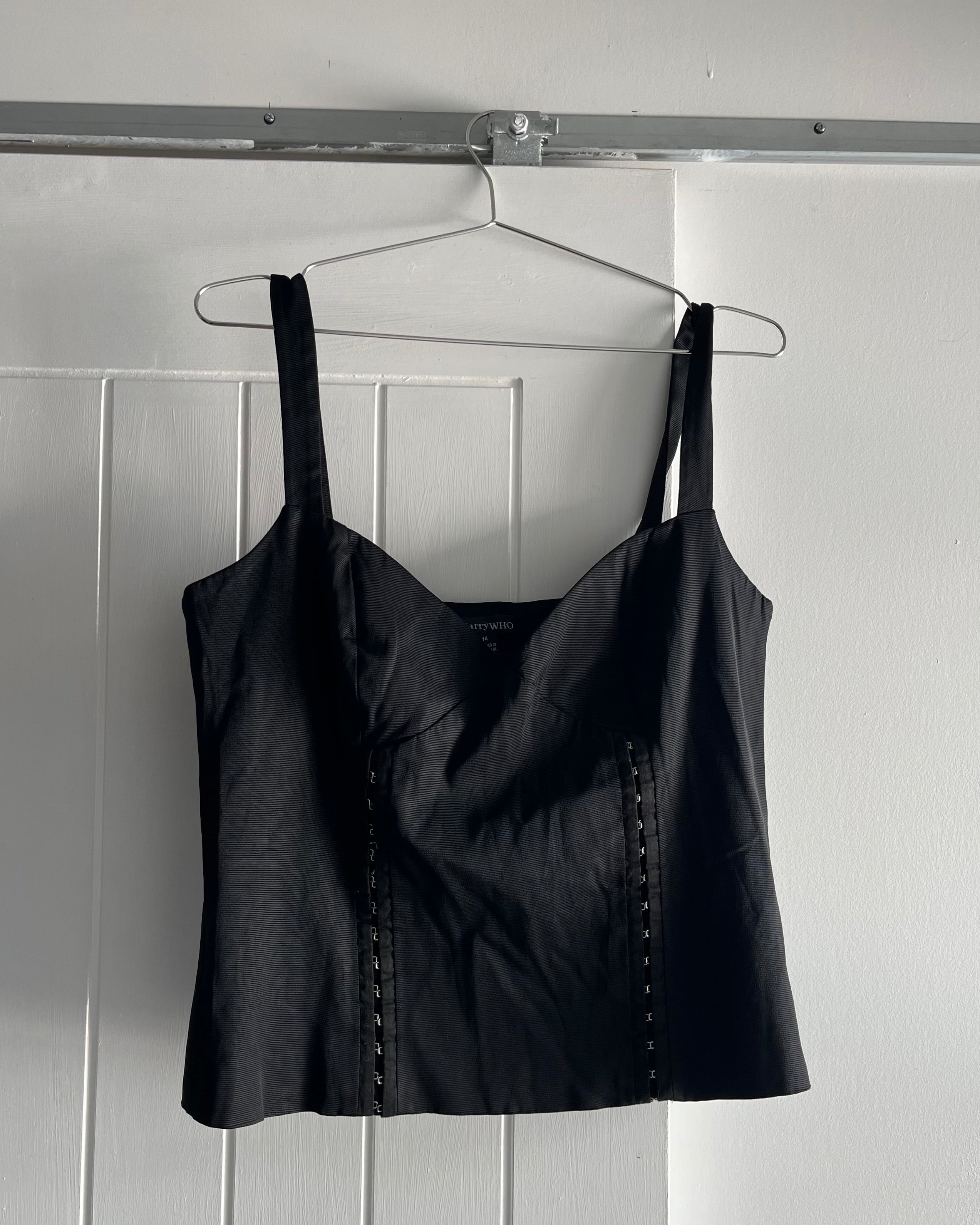 2000s black hook eye corset top