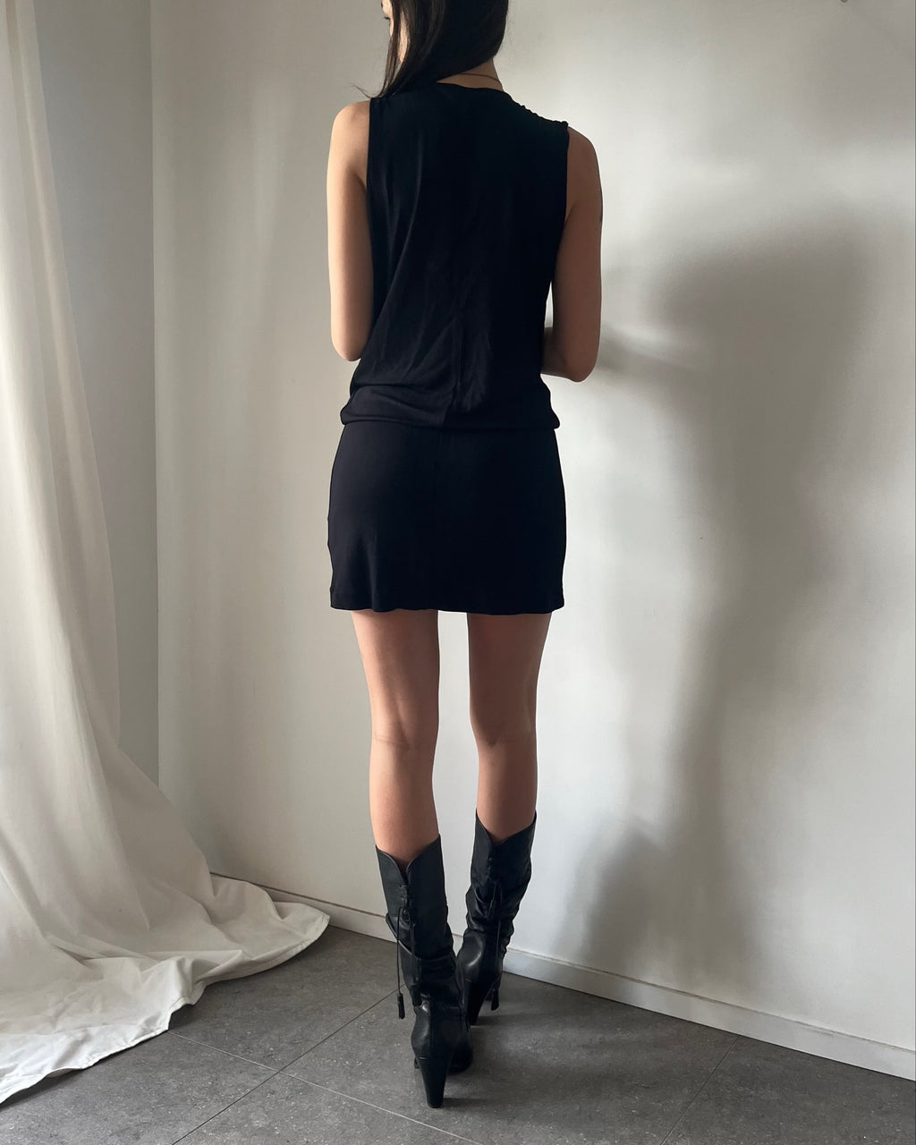 2000s black cowl neck dress