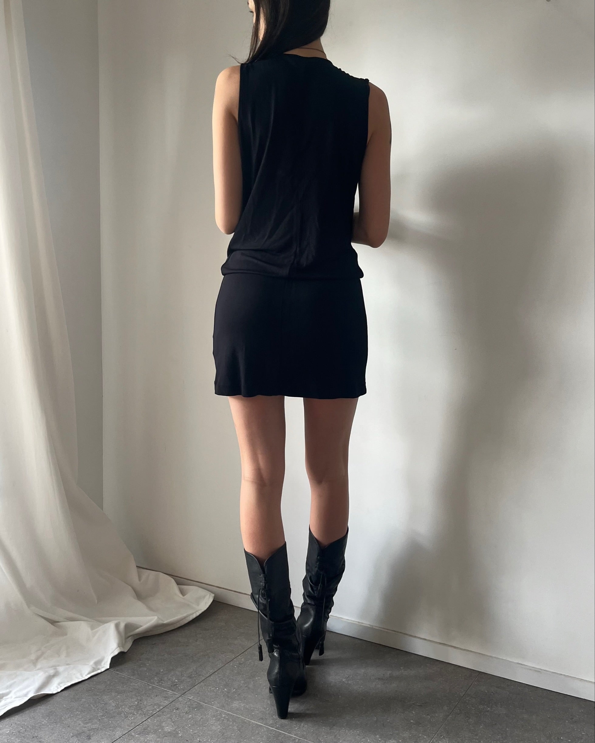 2000s black cowl neck dress