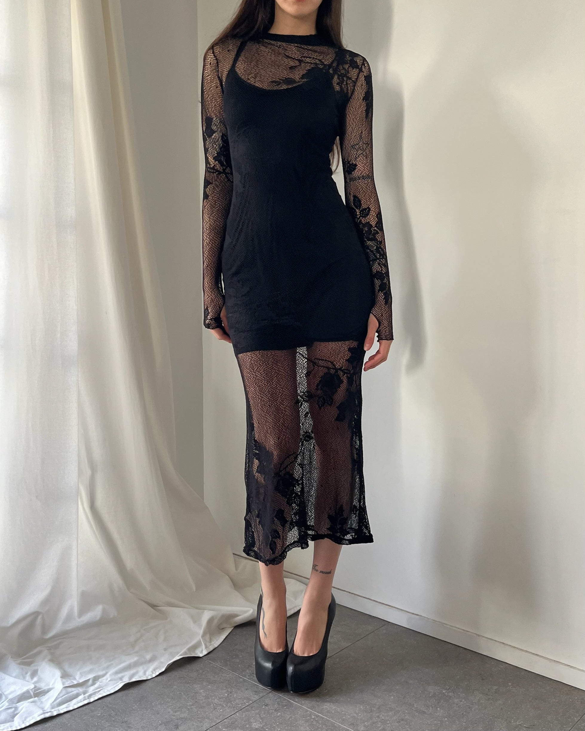 90s lace black maxi dress