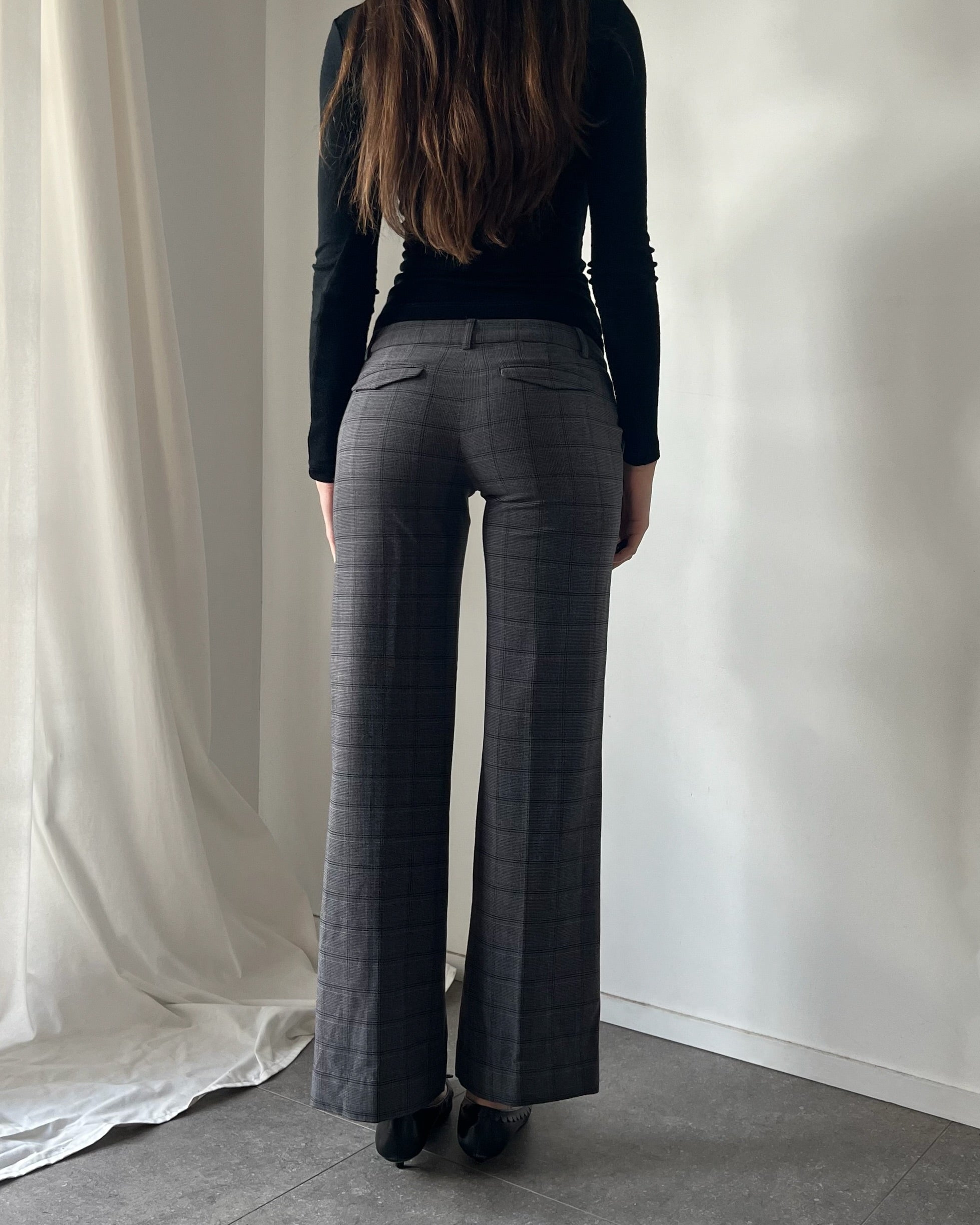 2000s grey plaid wide leg trousers
