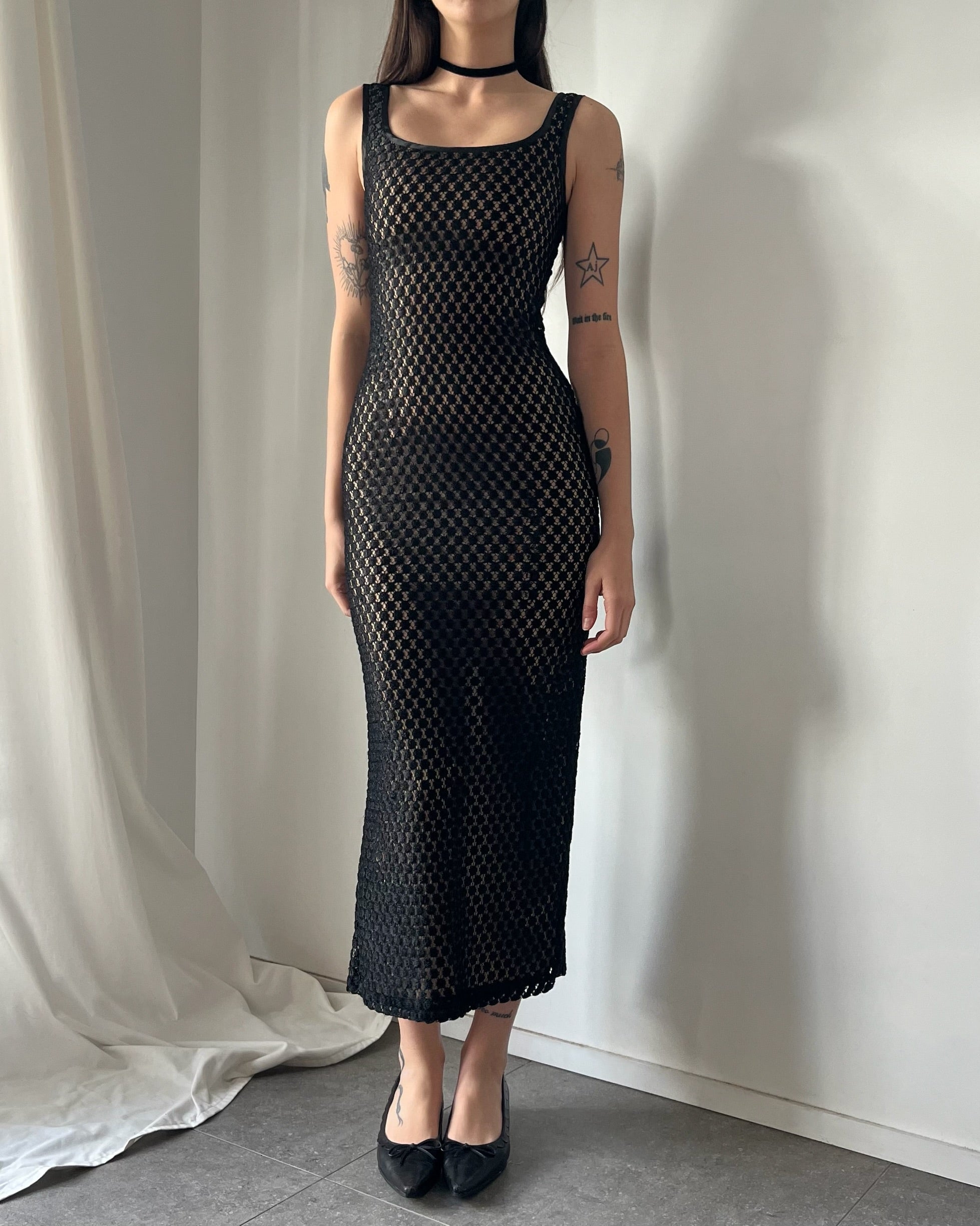 90s black lace maxi dress