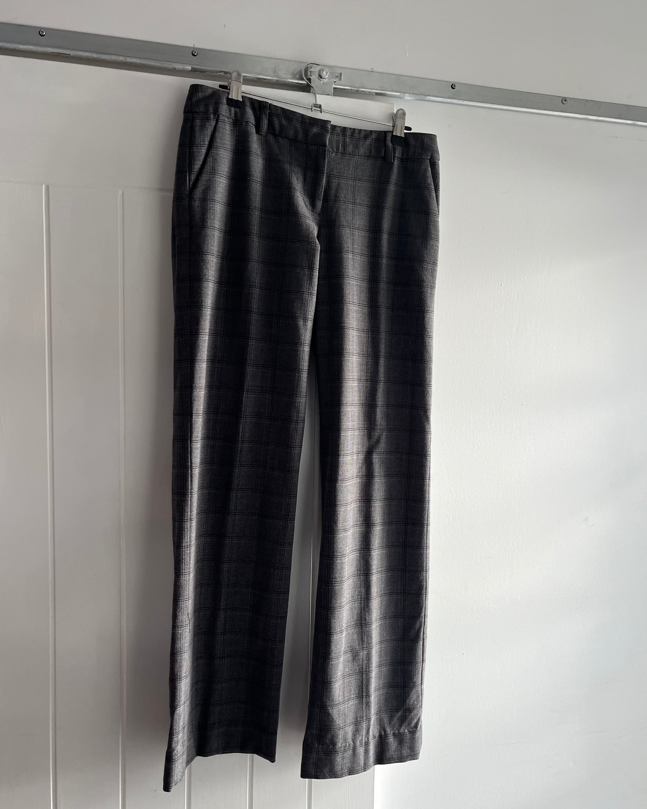 2000s grey plaid wide leg trousers