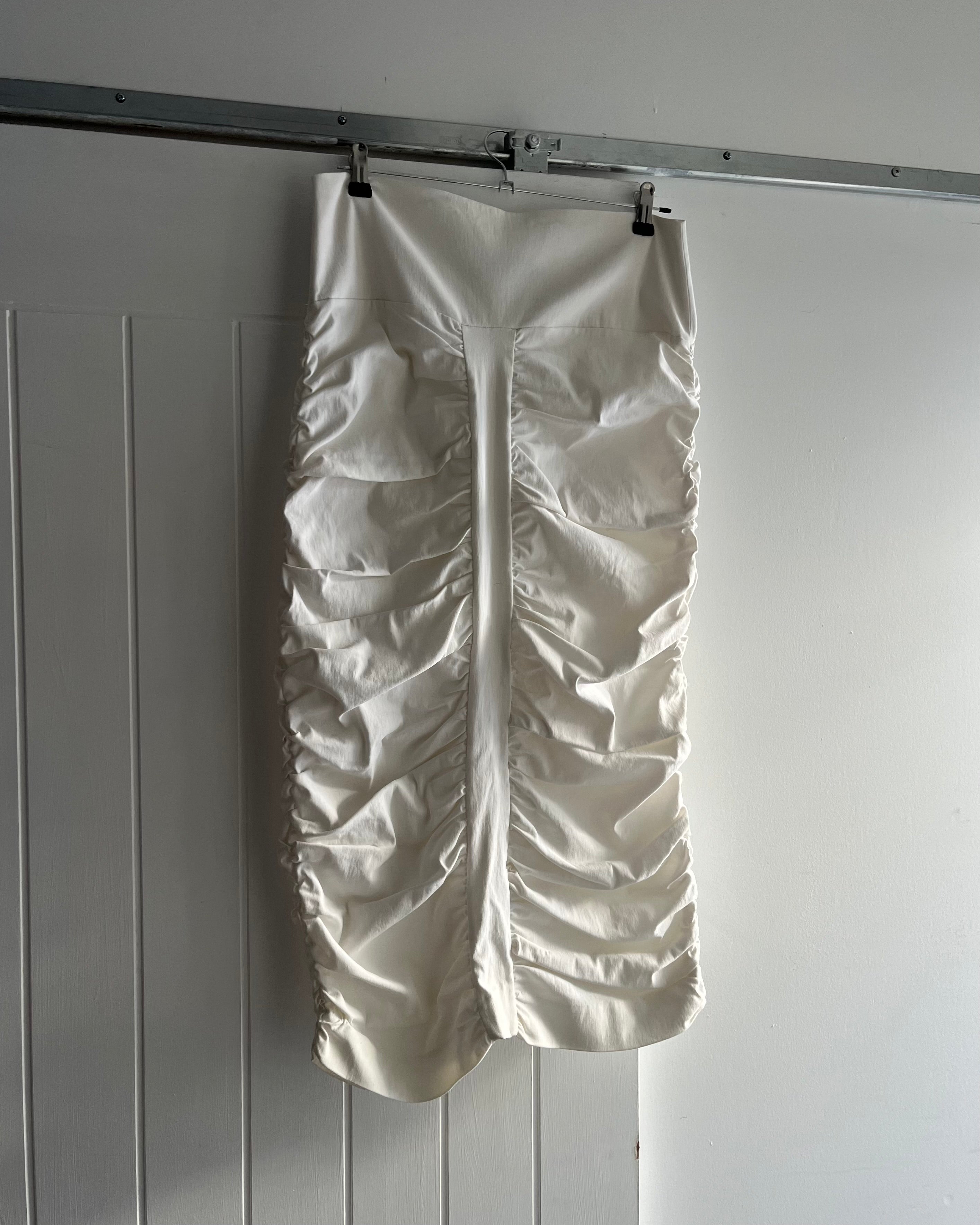 2000s white ruched midi skirt